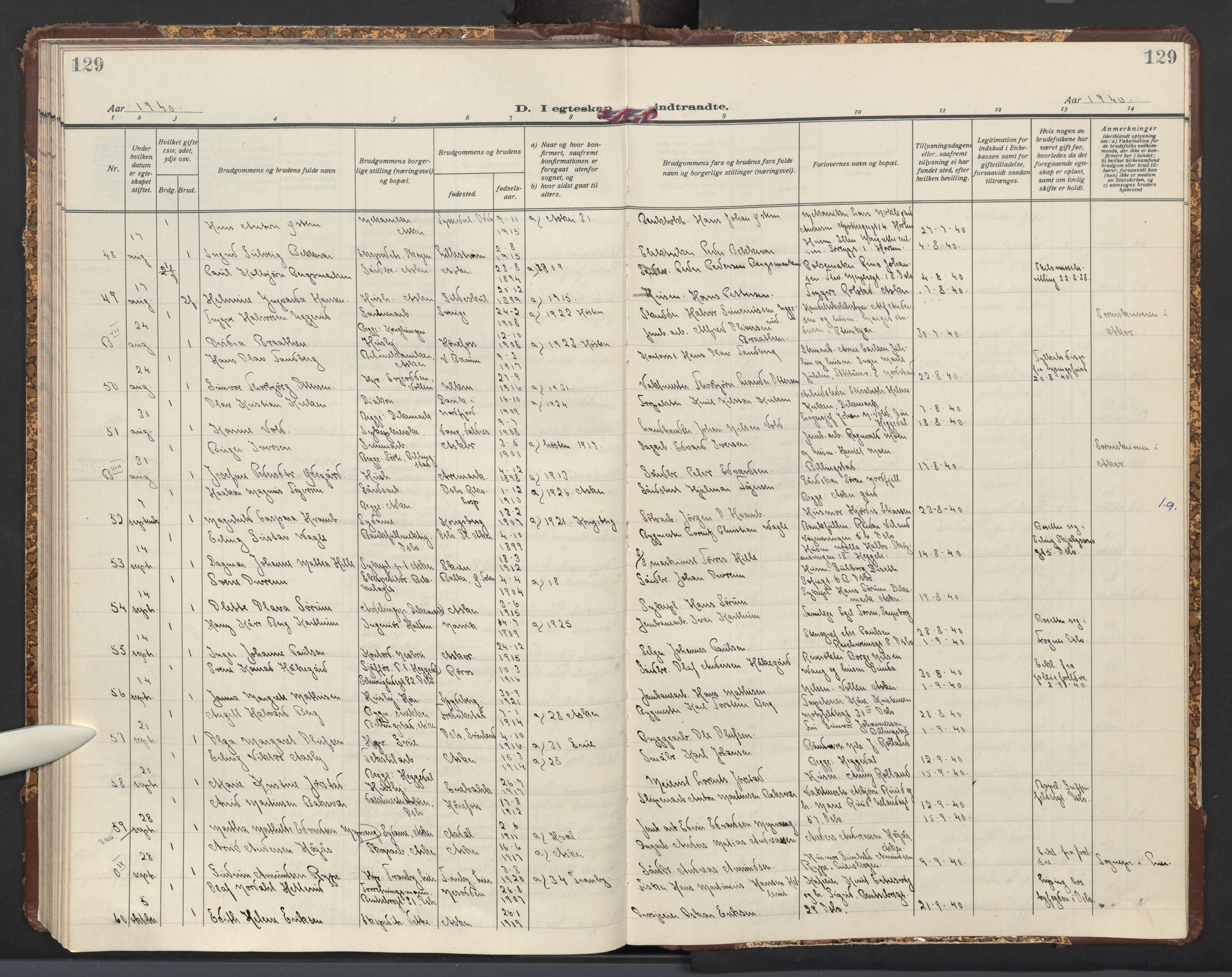 Asker prestekontor Kirkebøker, AV/SAO-A-10256a/F/Fa/L0021: Ministerialbok nr. I 21, 1936-1945, s. 129