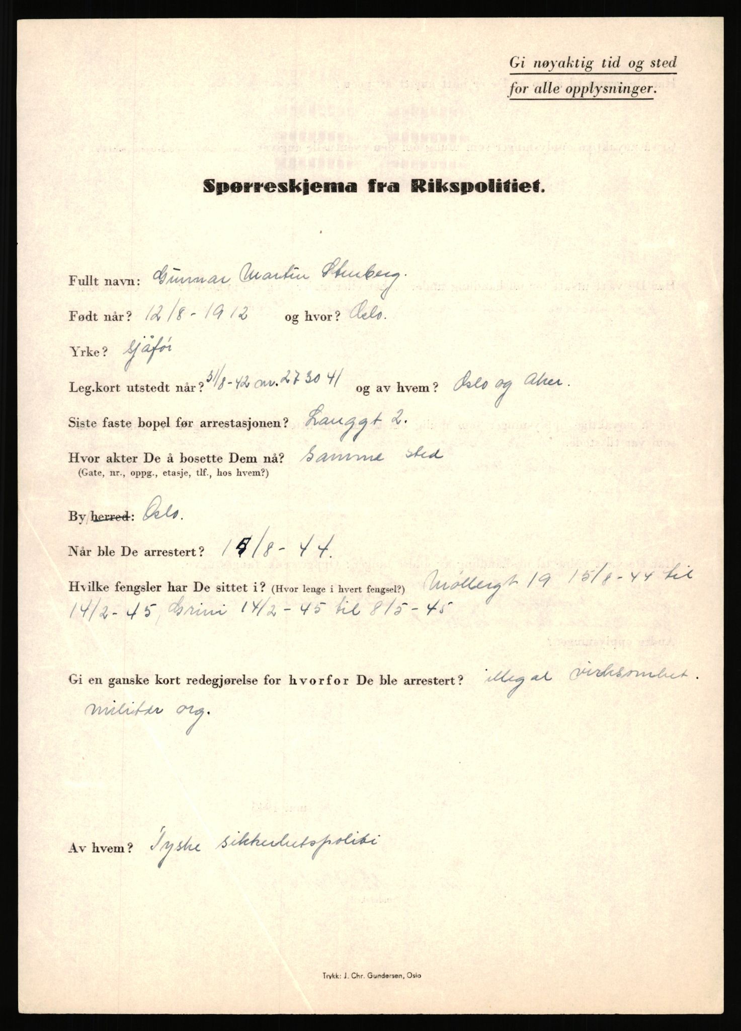 Rikspolitisjefen, AV/RA-S-1560/L/L0015: Scharff, Carlo Max - Stephensen, Gudrun, 1940-1945, s. 1113