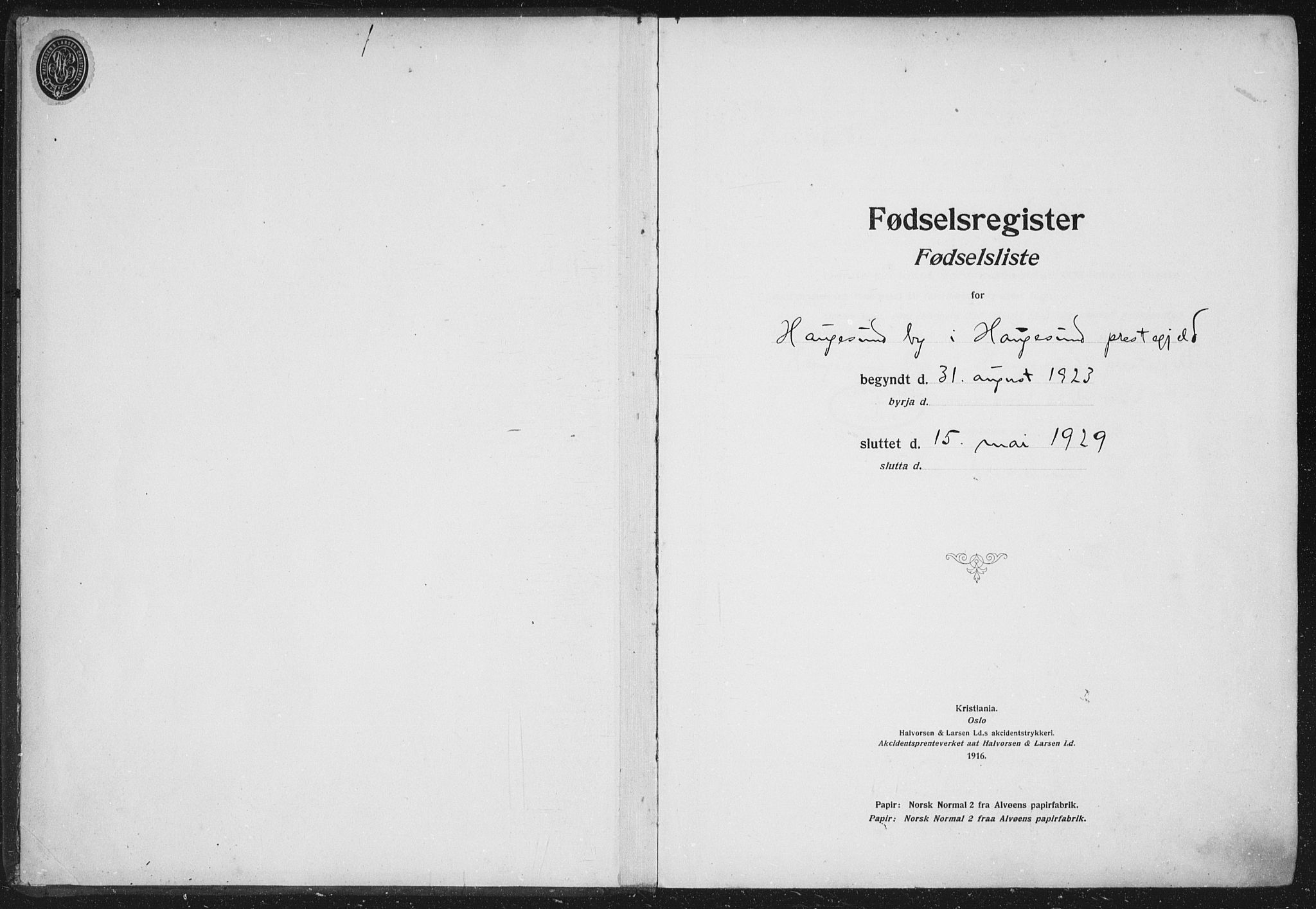 Haugesund sokneprestkontor, AV/SAST-A -101863/I/Id/L0005: Fødselsregister nr. 3, 1923-1929