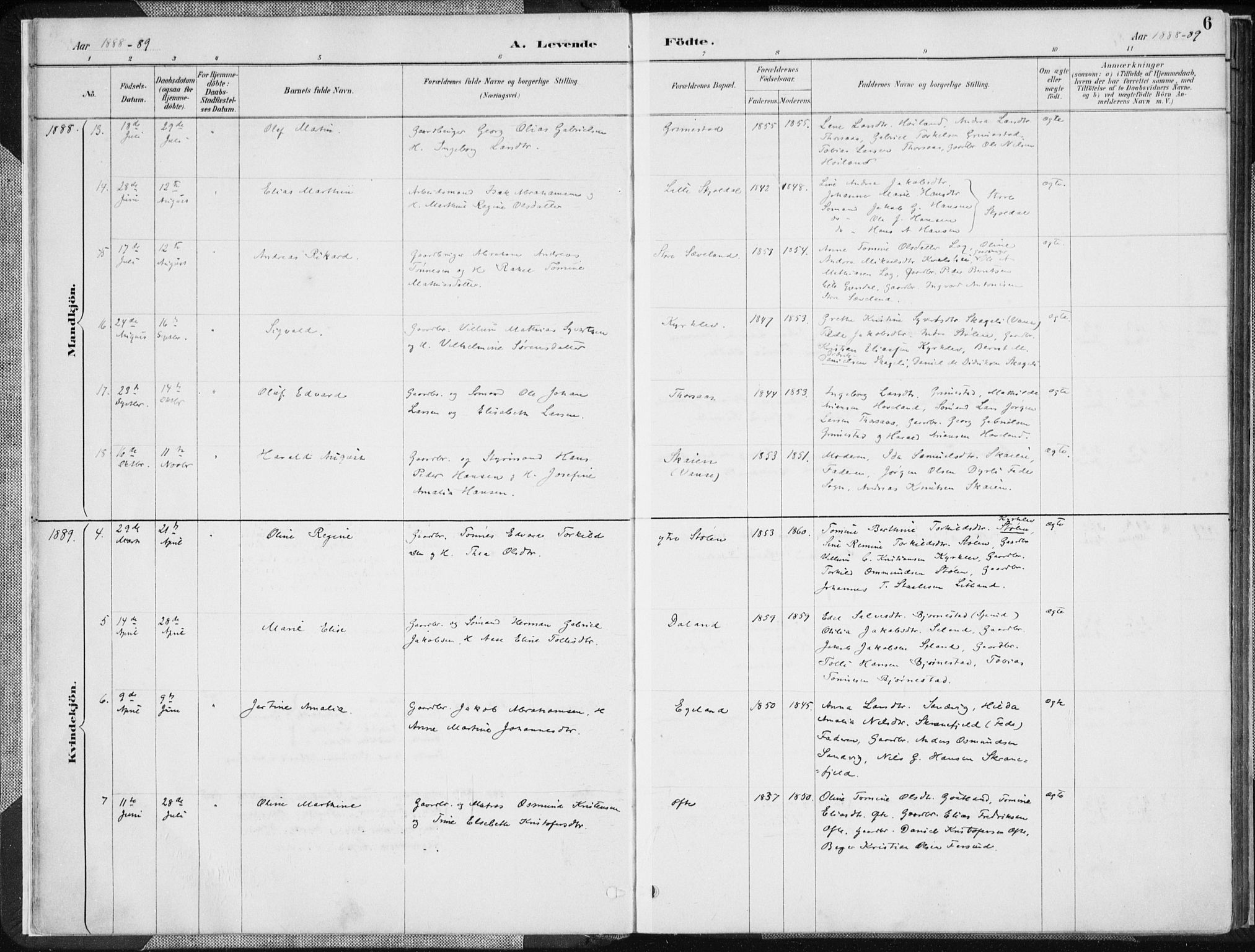 Herad sokneprestkontor, SAK/1111-0018/F/Fa/Faa/L0006: Ministerialbok nr. A 6, 1887-1907, s. 6