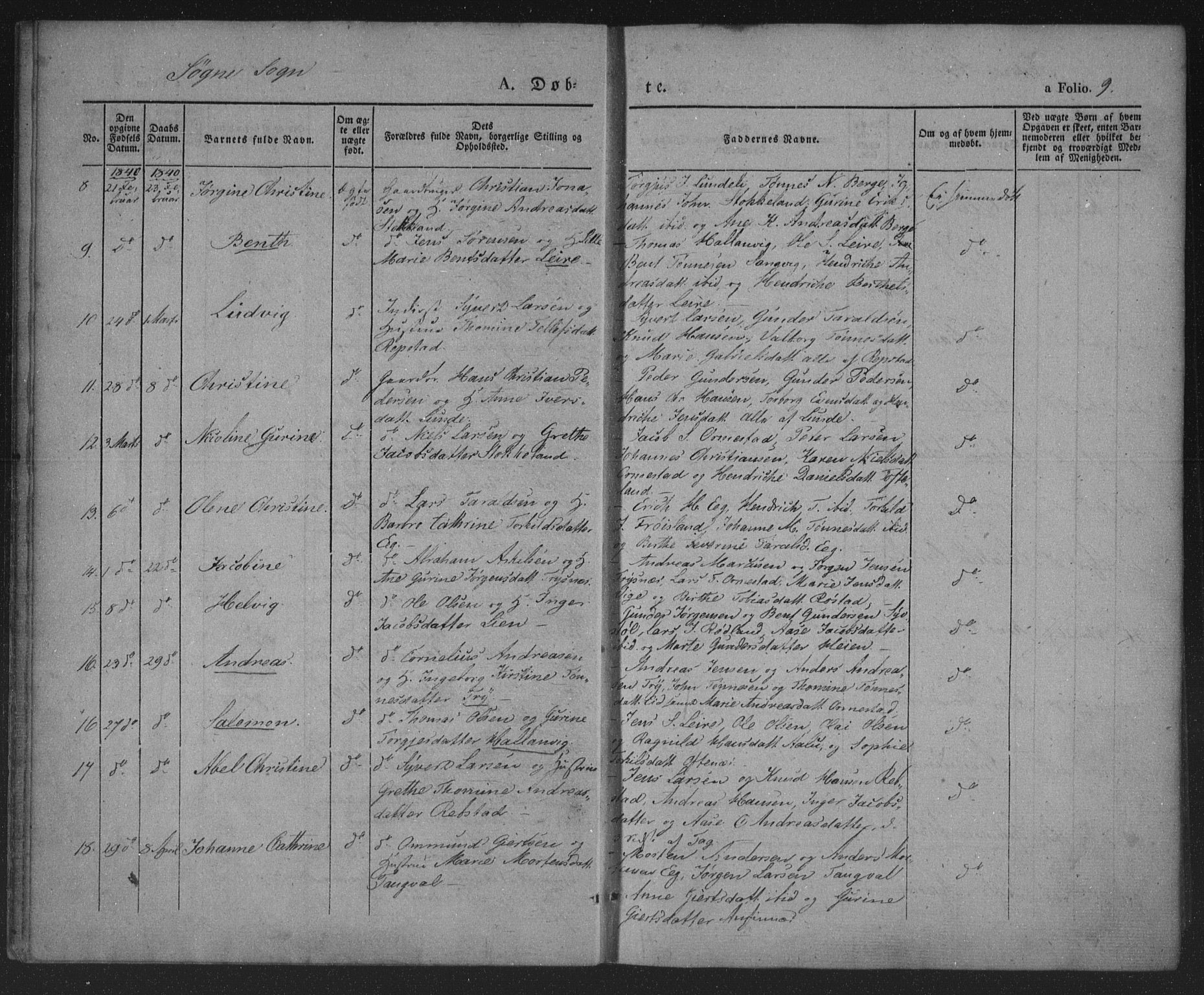 Søgne sokneprestkontor, SAK/1111-0037/F/Fa/Fab/L0009: Ministerialbok nr. A 9, 1838-1853, s. 9
