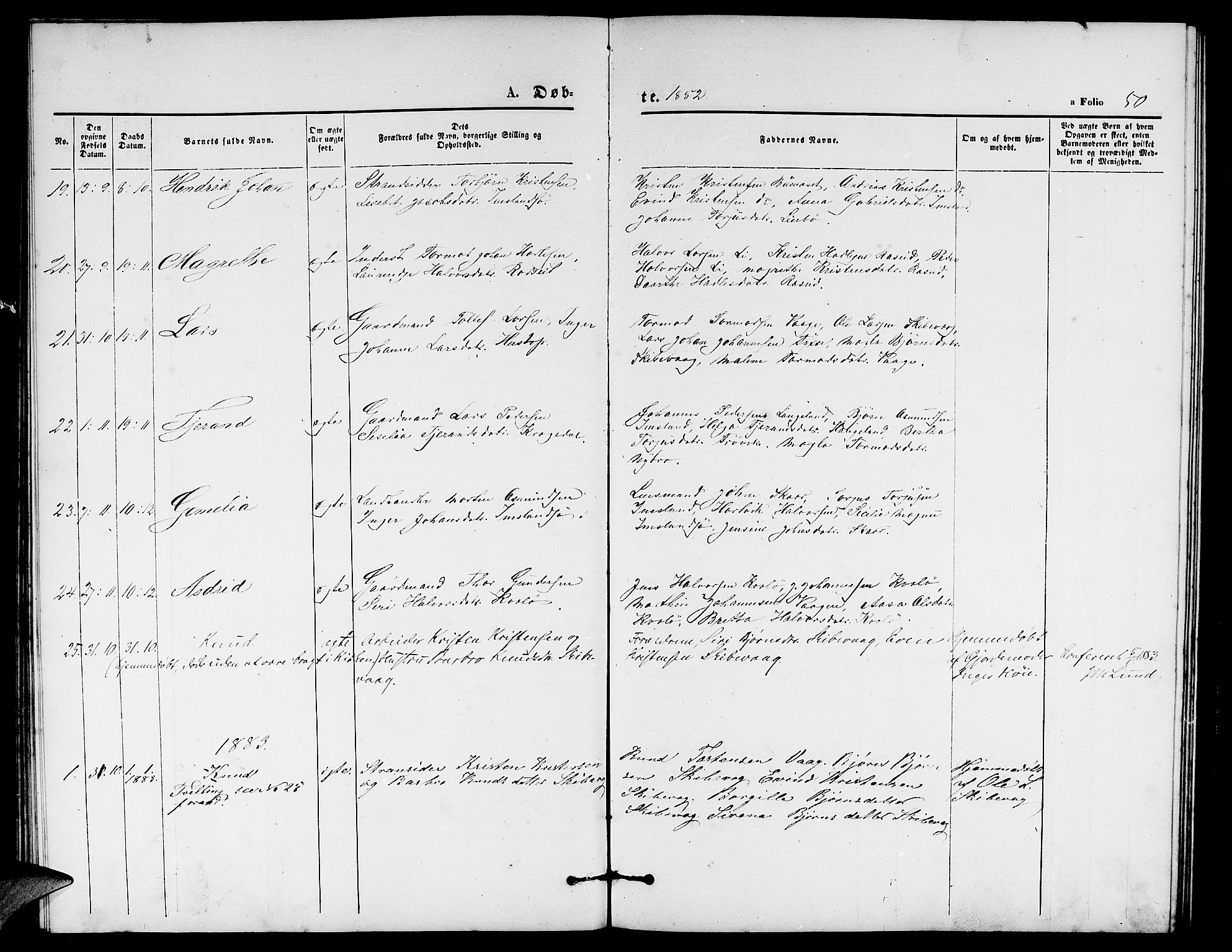 Vikedal sokneprestkontor, AV/SAST-A-101840/01/V: Klokkerbok nr. B 4, 1868-1890, s. 50