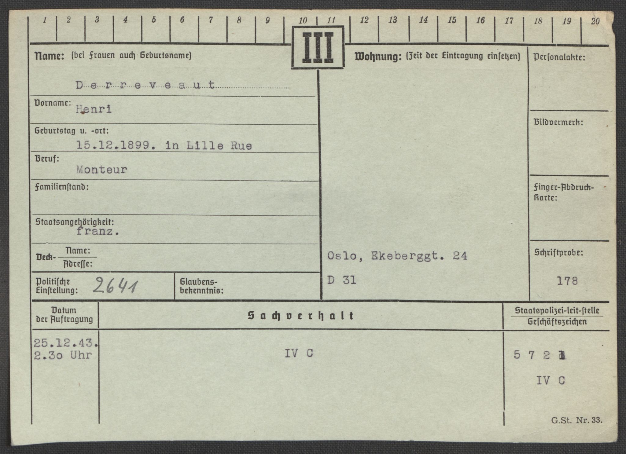 Befehlshaber der Sicherheitspolizei und des SD, AV/RA-RAFA-5969/E/Ea/Eaa/L0002: Register over norske fanger i Møllergata 19: Bj-Eng, 1940-1945, s. 1009