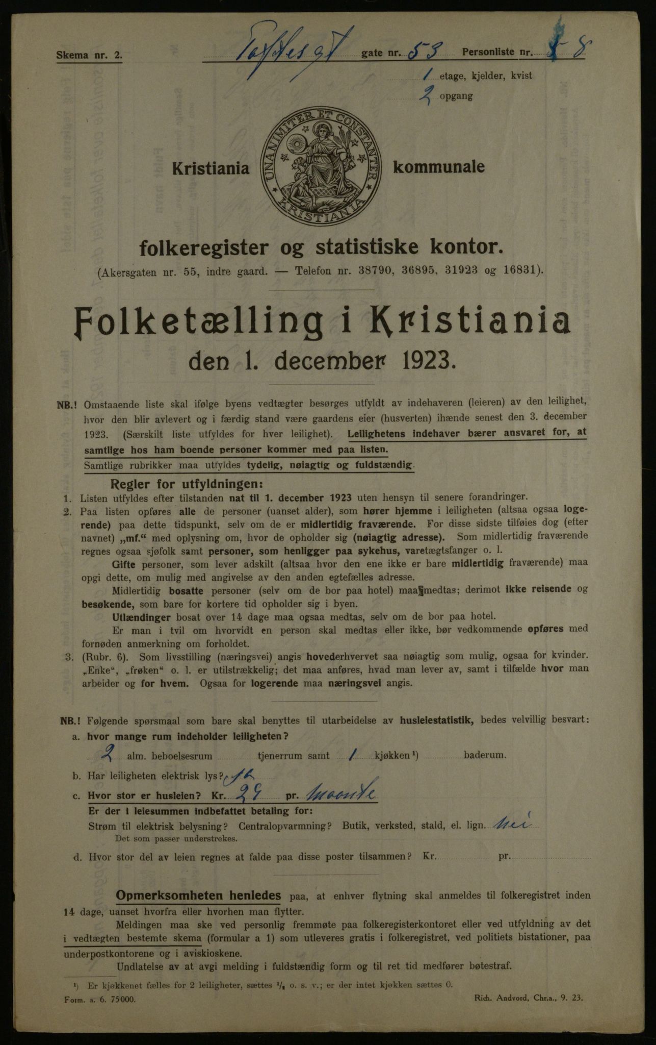 OBA, Kommunal folketelling 1.12.1923 for Kristiania, 1923, s. 124537