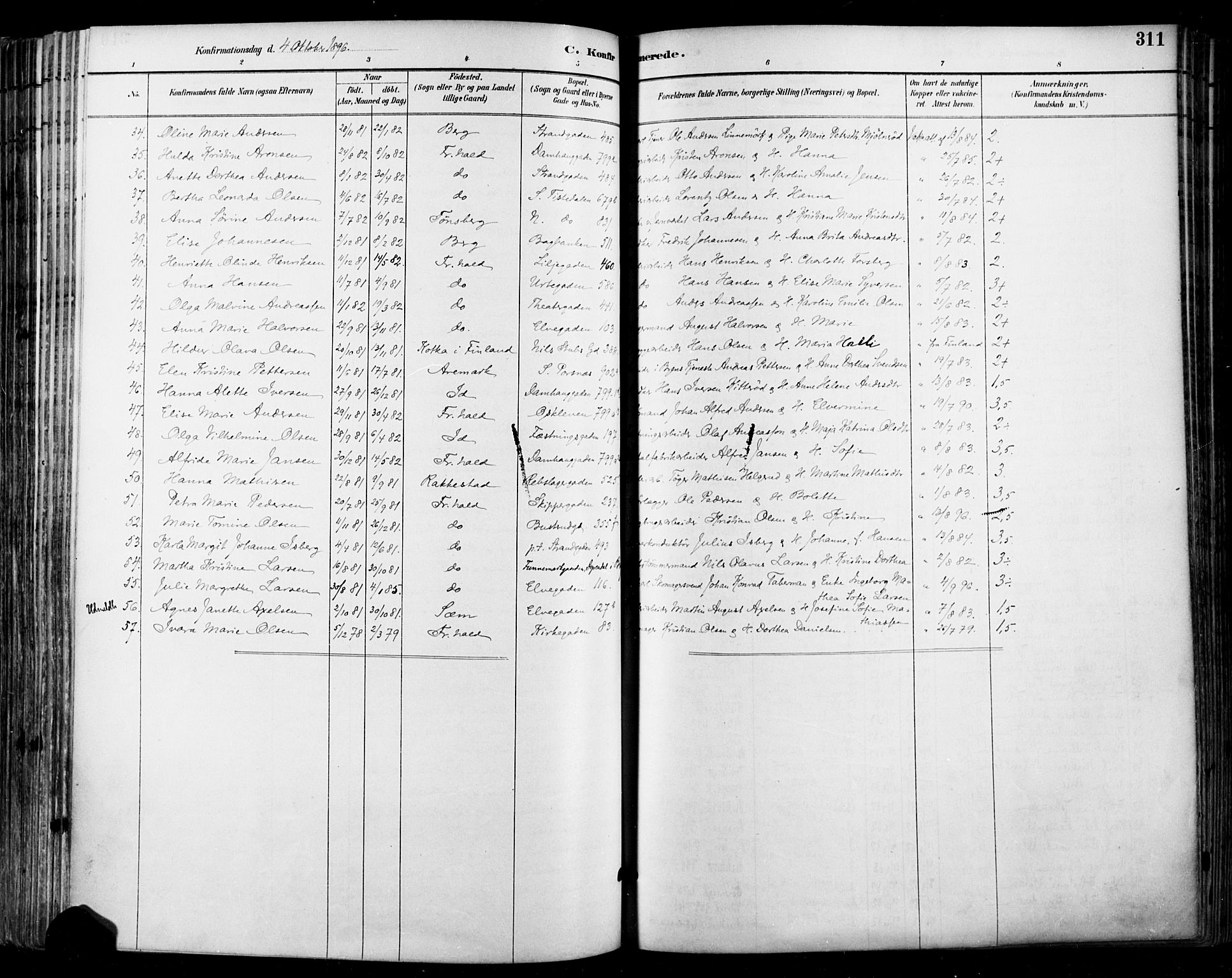Halden prestekontor Kirkebøker, SAO/A-10909/F/Fa/L0013: Ministerialbok nr. I 13, 1890-1906, s. 311