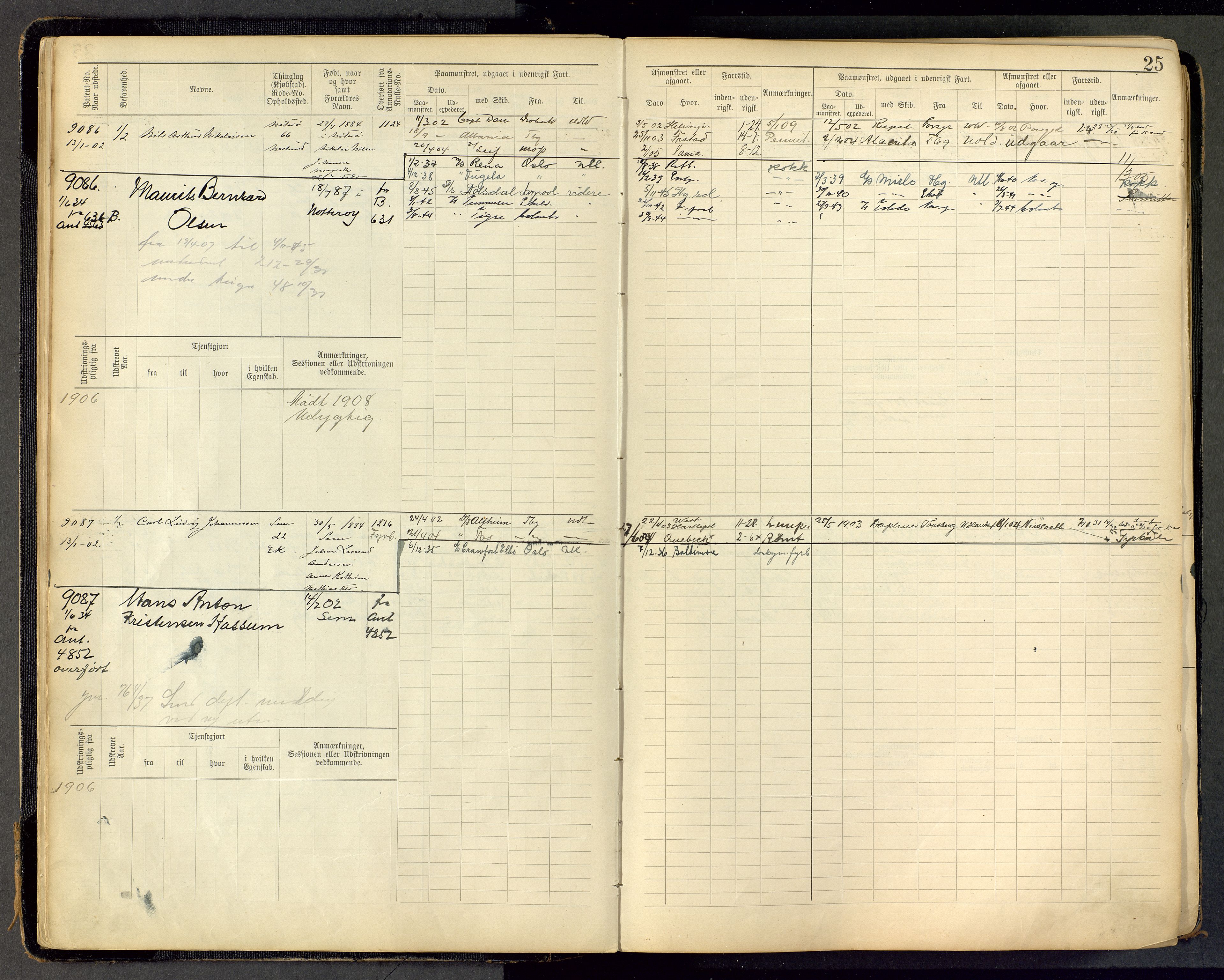 Tønsberg innrulleringskontor, AV/SAKO-A-786/F/Fc/Fca/L0011: Hovedrulle Patent nr. 9038-9992, 1900-1912, s. 25
