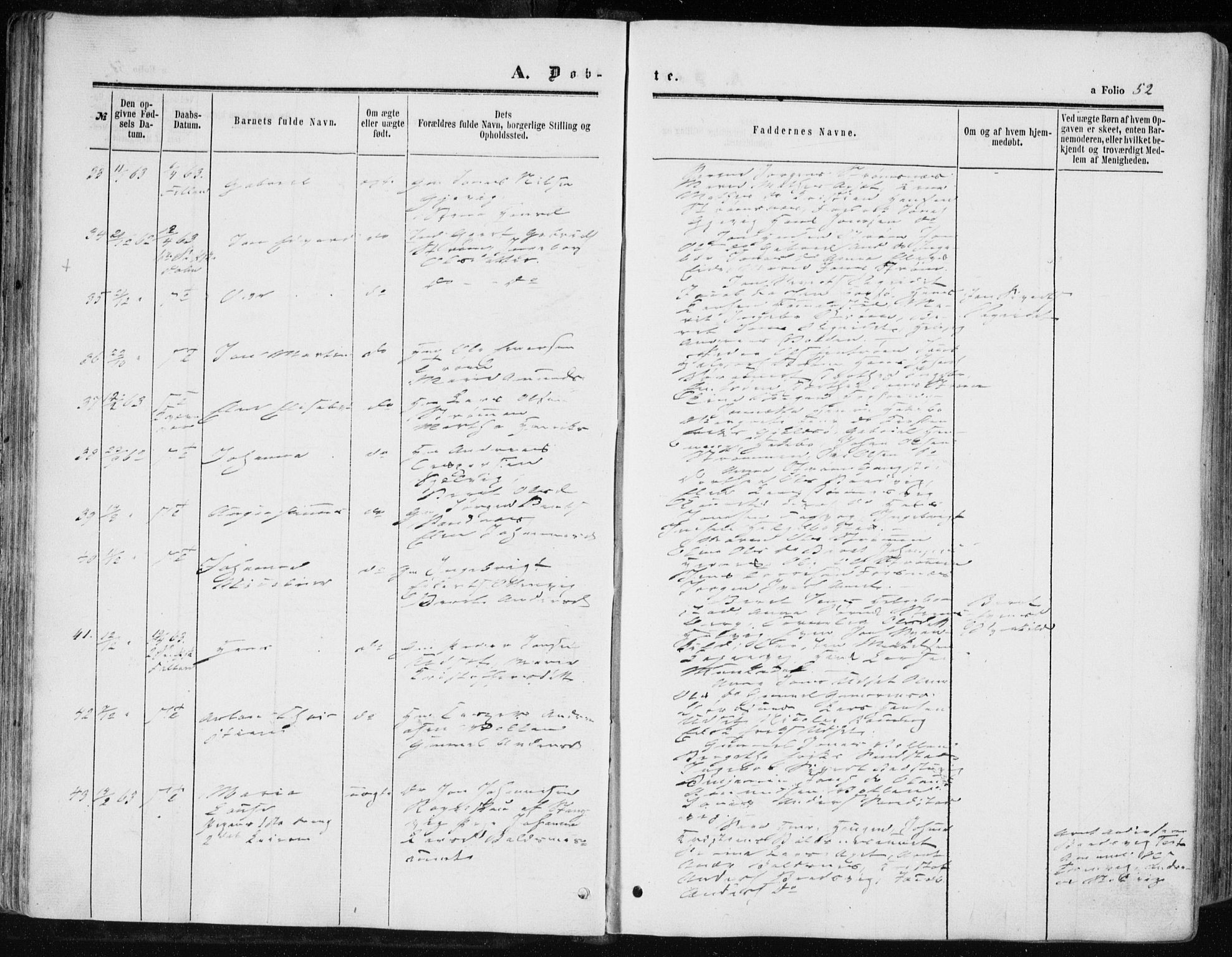 Ministerialprotokoller, klokkerbøker og fødselsregistre - Sør-Trøndelag, SAT/A-1456/634/L0531: Ministerialbok nr. 634A07, 1861-1870, s. 52