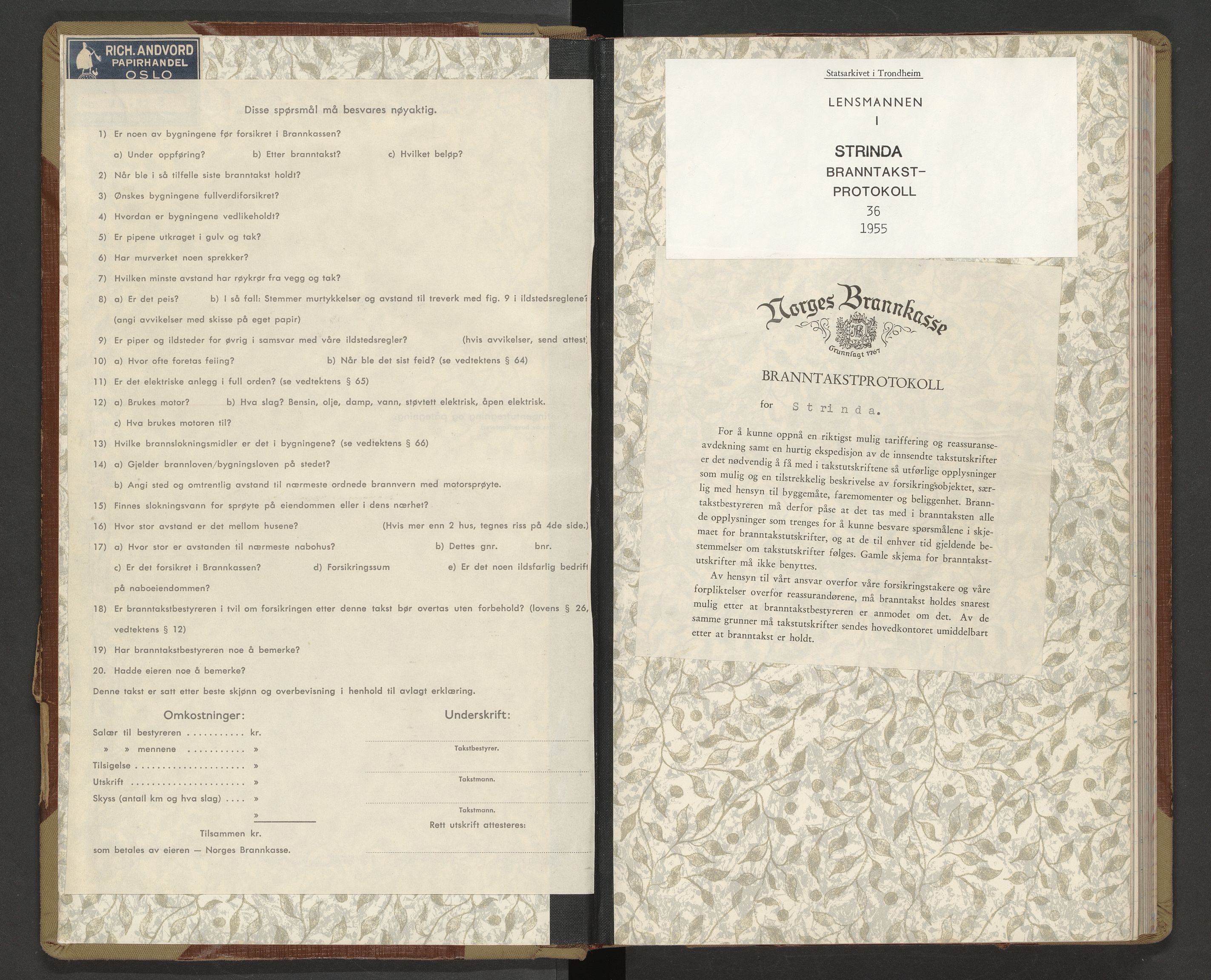 Norges Brannkasse Strinda, SAT/A-5516/Fa/L0036: Branntakstprotokoll, 1955