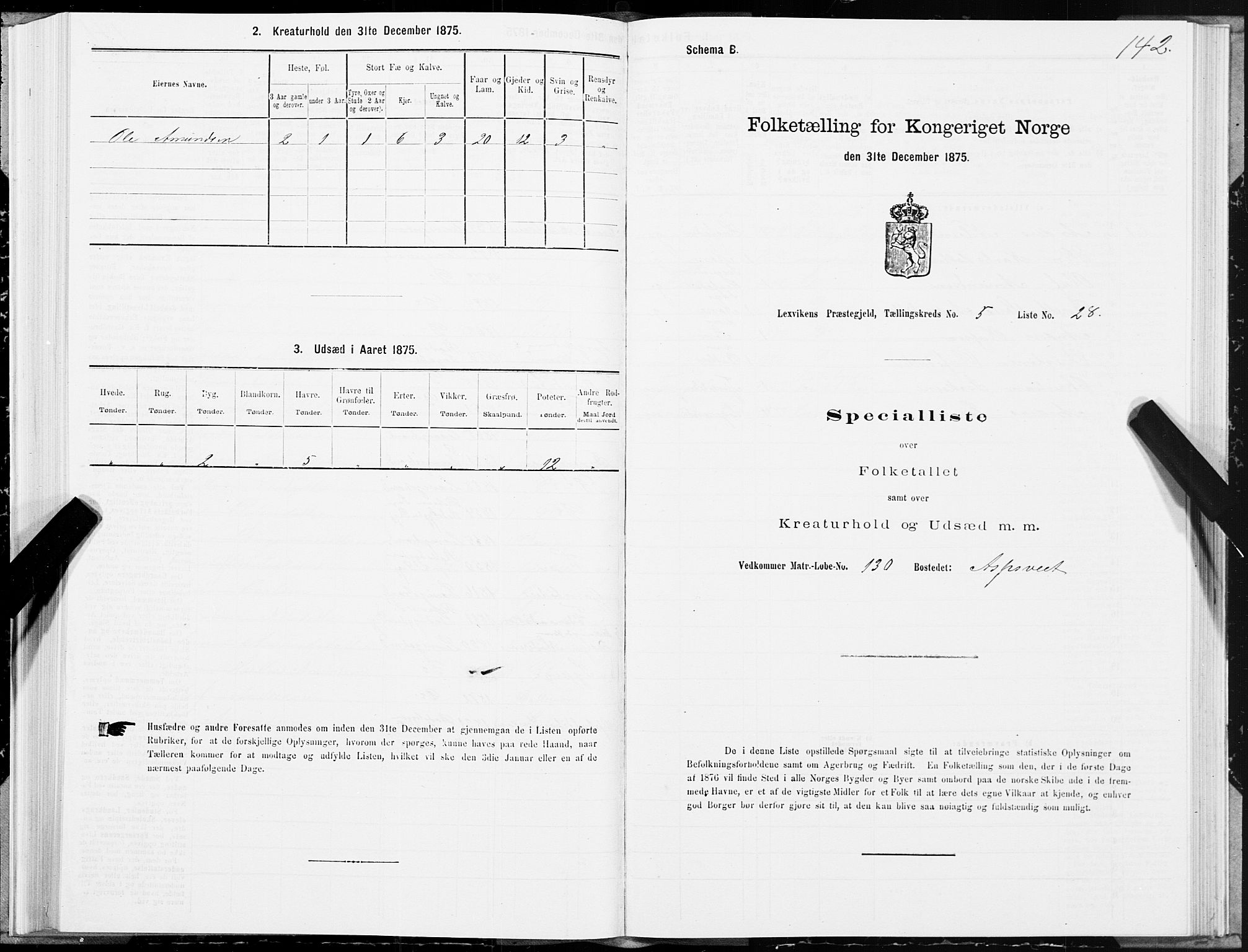 SAT, Folketelling 1875 for 1718P Leksvik prestegjeld, 1875, s. 3142