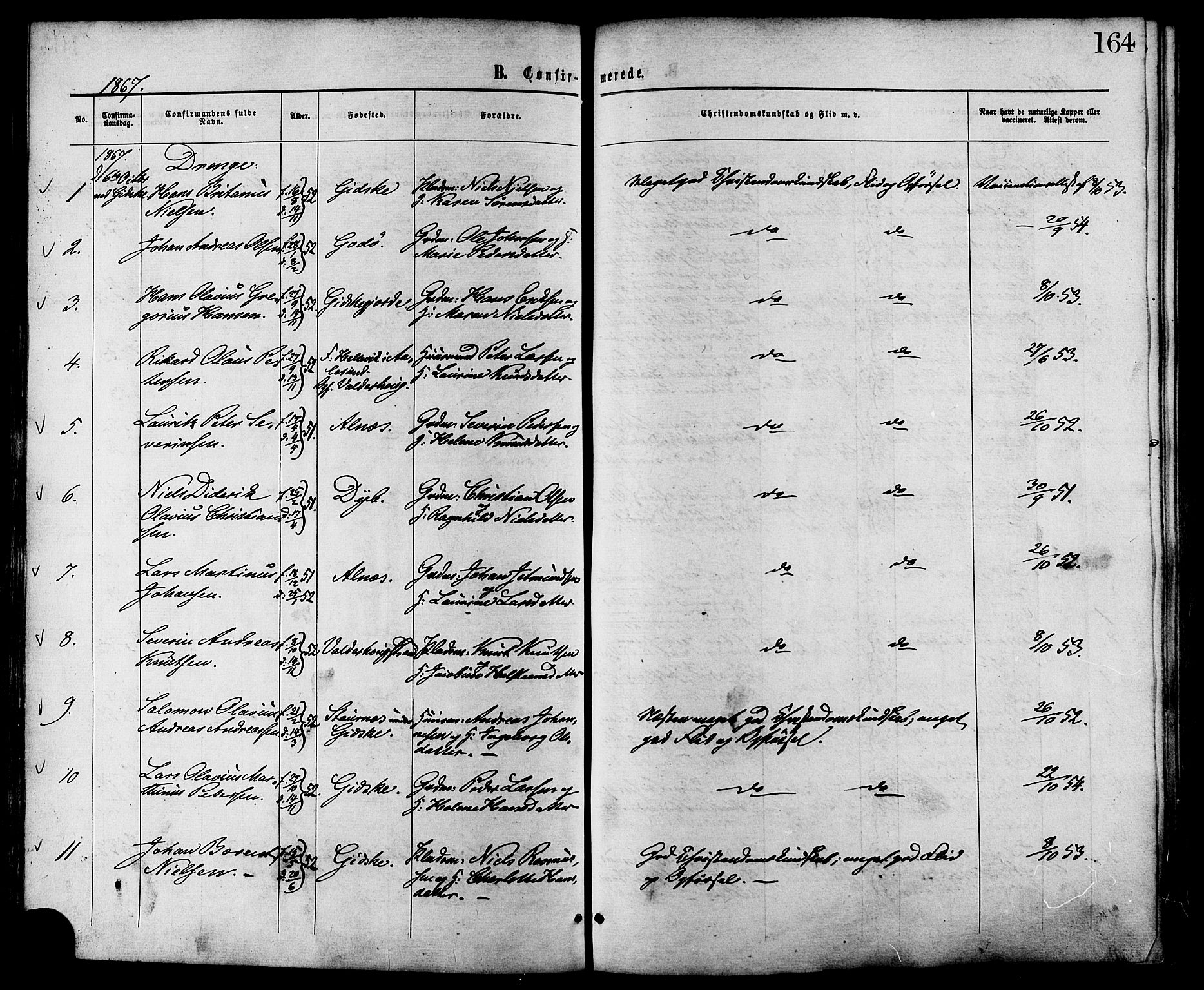Ministerialprotokoller, klokkerbøker og fødselsregistre - Møre og Romsdal, AV/SAT-A-1454/528/L0399: Ministerialbok nr. 528A10, 1864-1879, s. 164