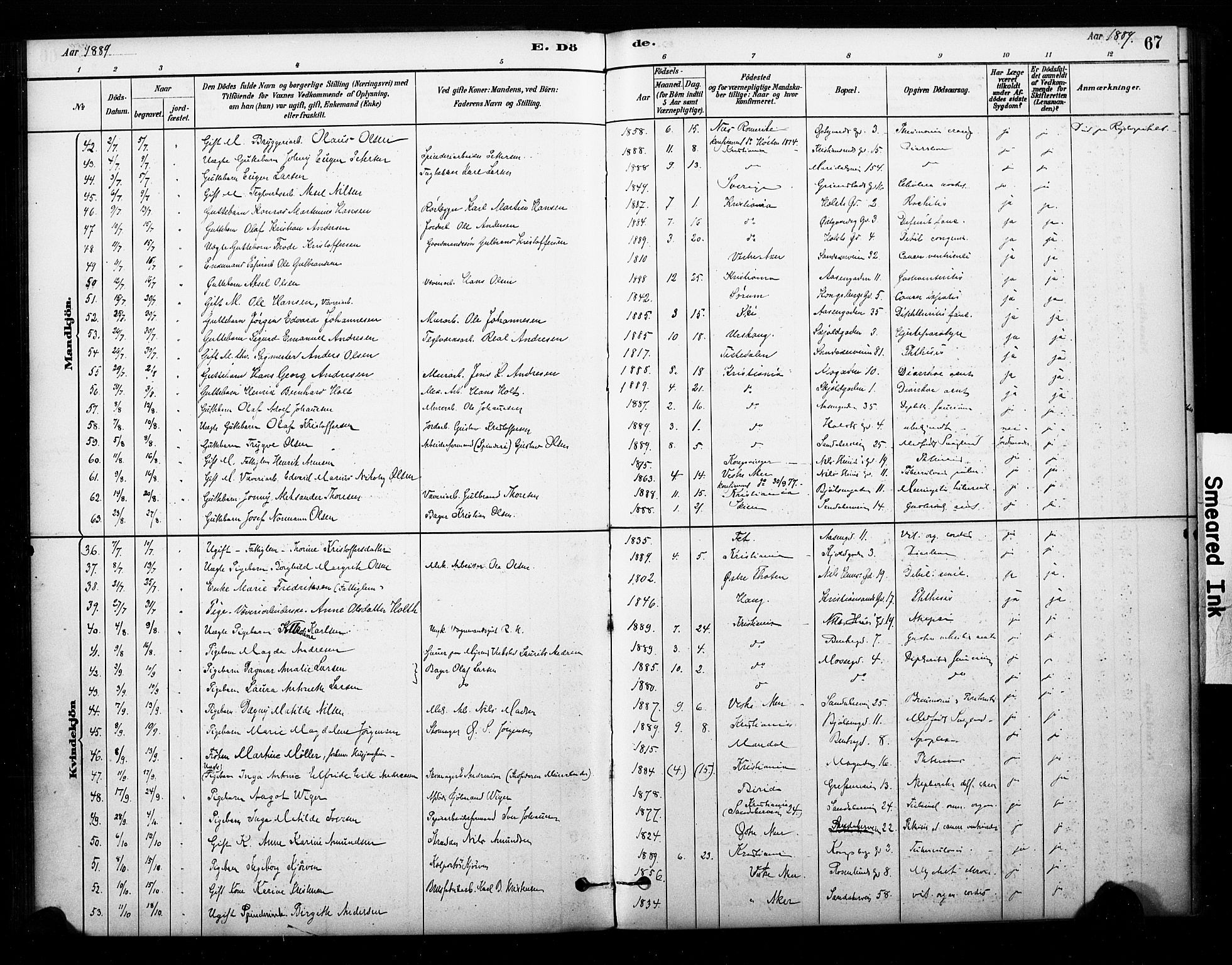 Sagene prestekontor Kirkebøker, AV/SAO-A-10796/F/L0003: Ministerialbok nr. 3, 1880-1922, s. 67