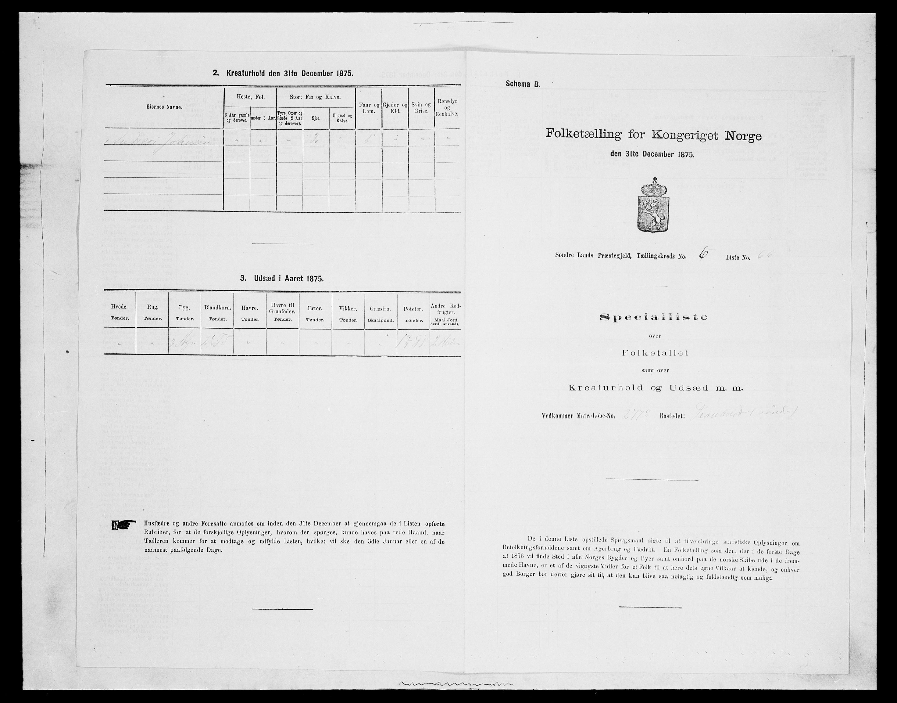 SAH, Folketelling 1875 for 0536P Søndre Land prestegjeld, 1875, s. 993