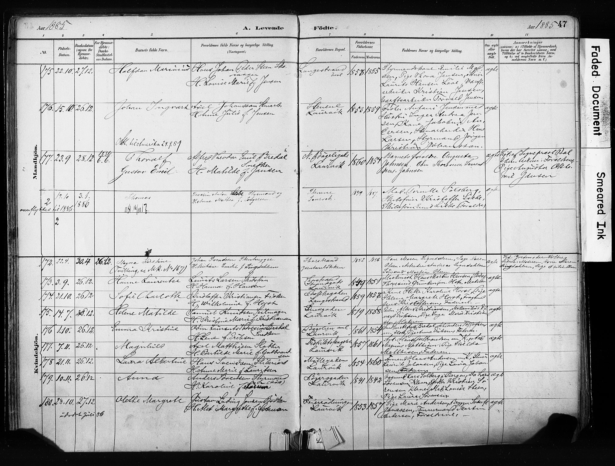 Larvik kirkebøker, AV/SAKO-A-352/F/Fa/L0009: Ministerialbok nr. I 9, 1884-1904, s. 47