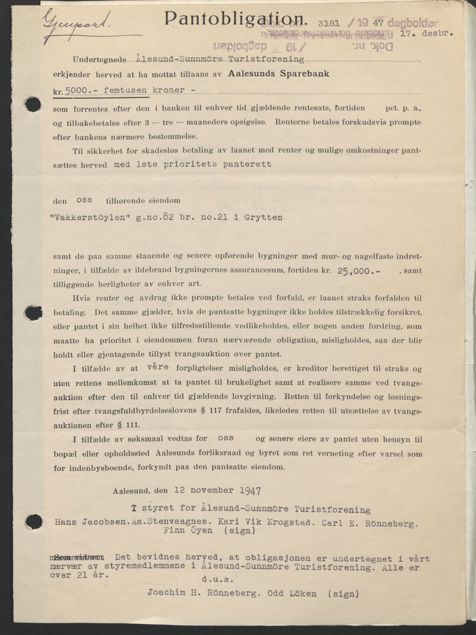 Romsdal sorenskriveri, SAT/A-4149/1/2/2C: Pantebok nr. B3, 1946-1948, Dagboknr: 3181/1947