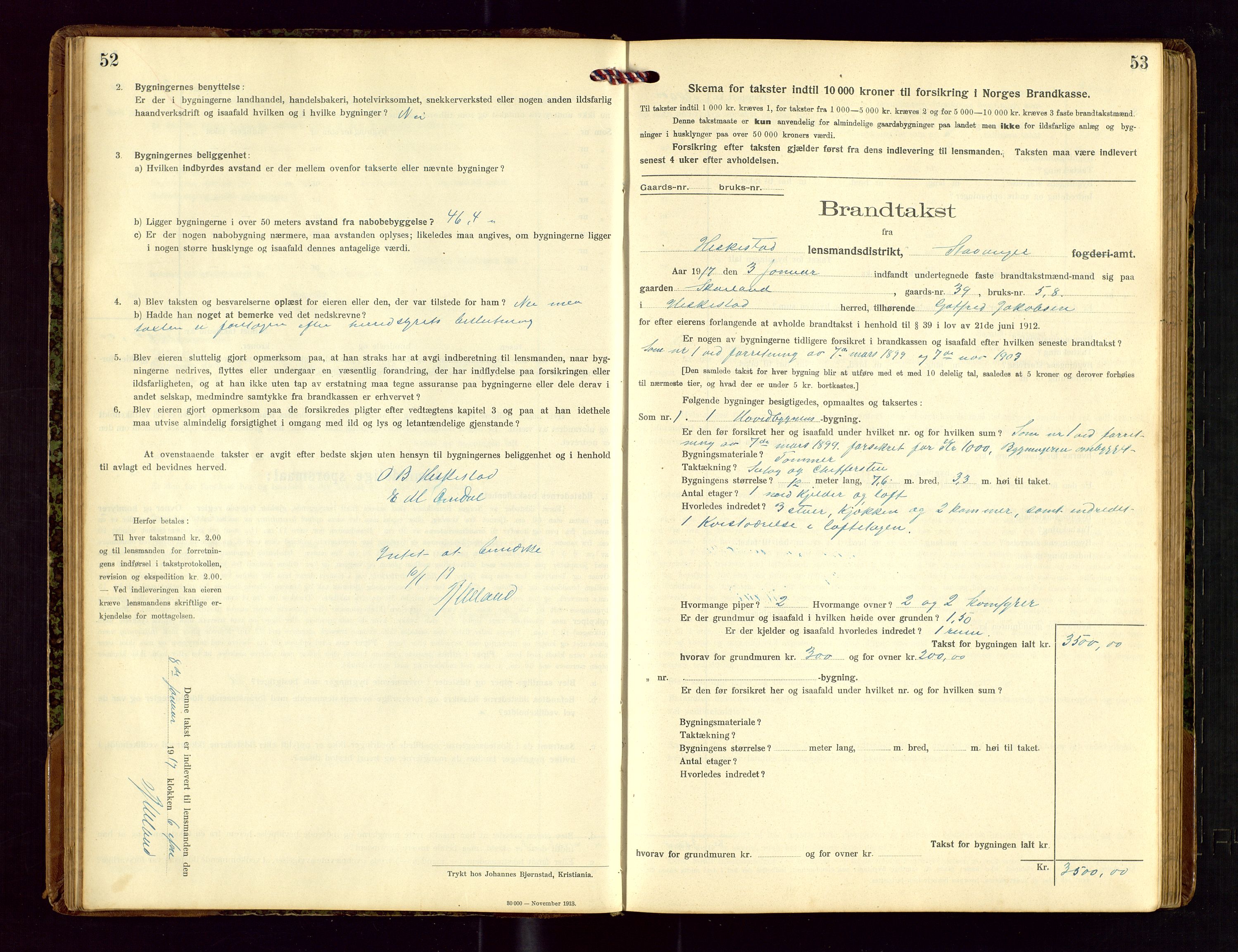 Heskestad lensmannskontor, SAST/A-100304/Gob/L0002: "Brandtakstprotokol", 1915-1922, s. 52-53