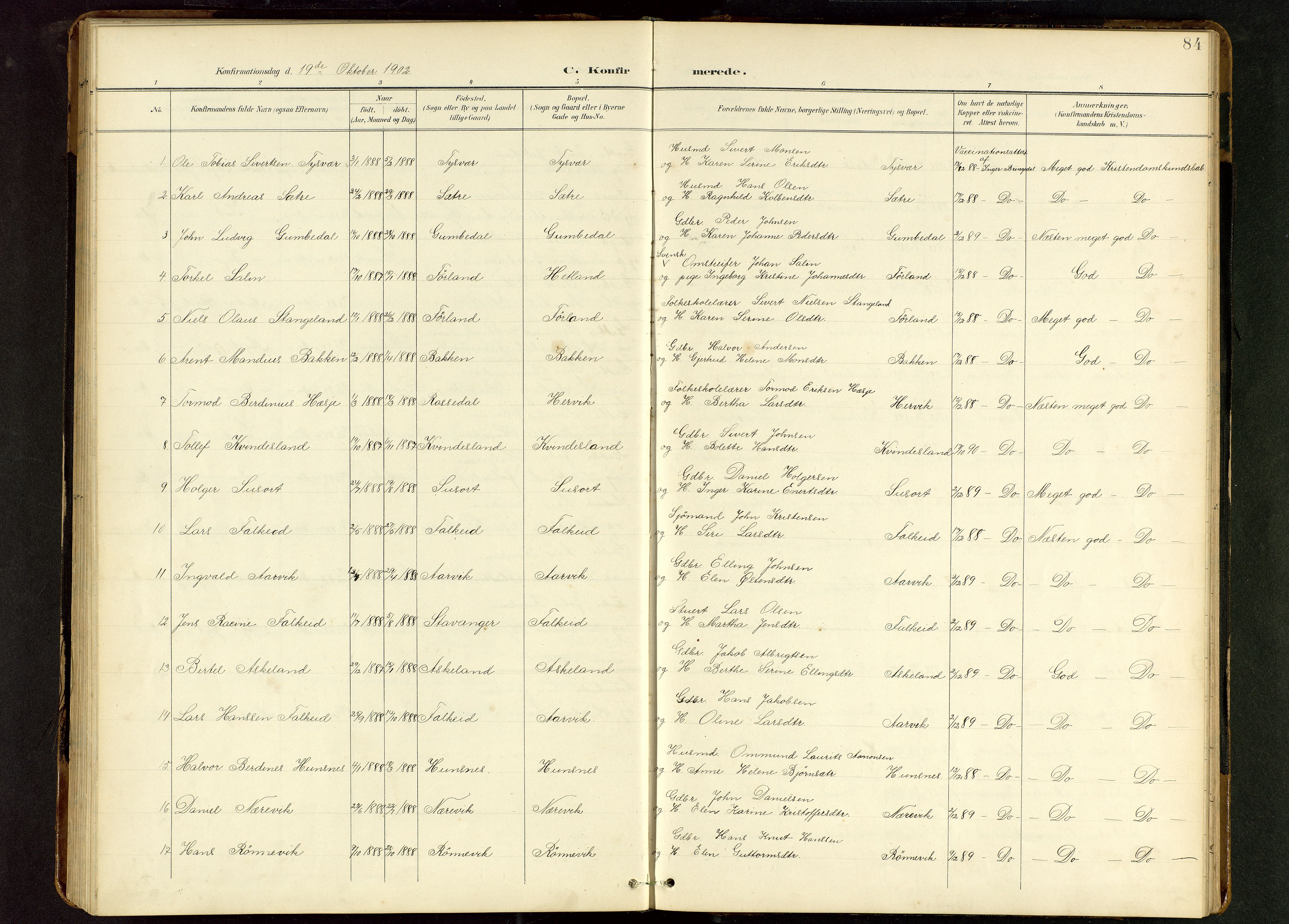 Tysvær sokneprestkontor, AV/SAST-A -101864/H/Ha/Hab/L0010: Klokkerbok nr. B 10, 1897-1912, s. 84