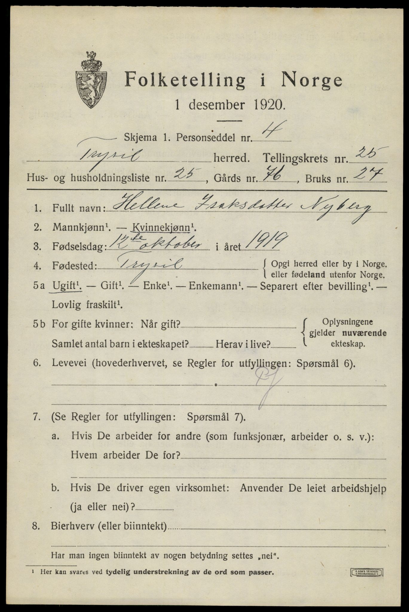 SAH, Folketelling 1920 for 0428 Trysil herred, 1920, s. 15983