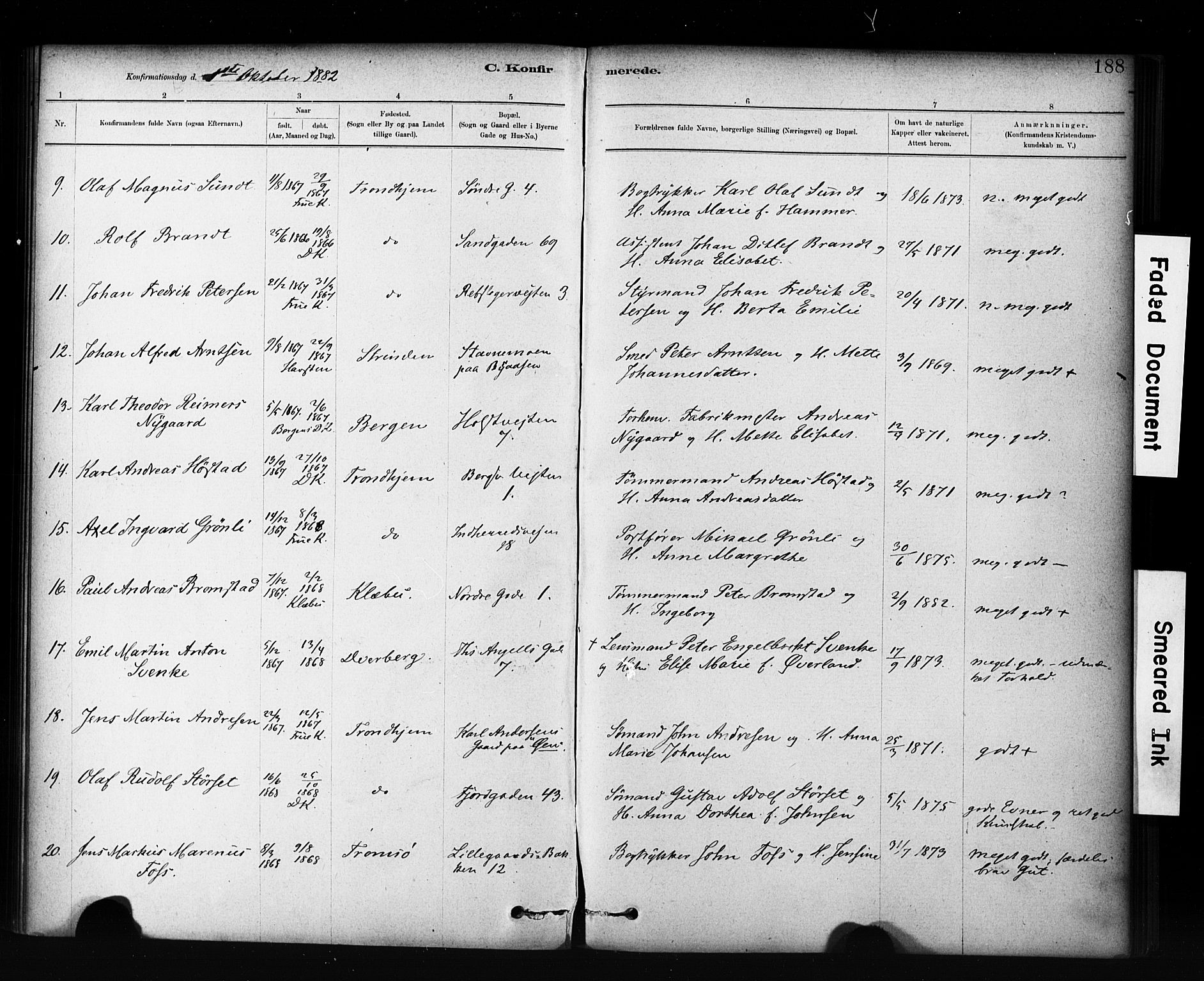 Ministerialprotokoller, klokkerbøker og fødselsregistre - Sør-Trøndelag, SAT/A-1456/601/L0071: Residerende kapellans bok nr. 601B04, 1882-1931, s. 188
