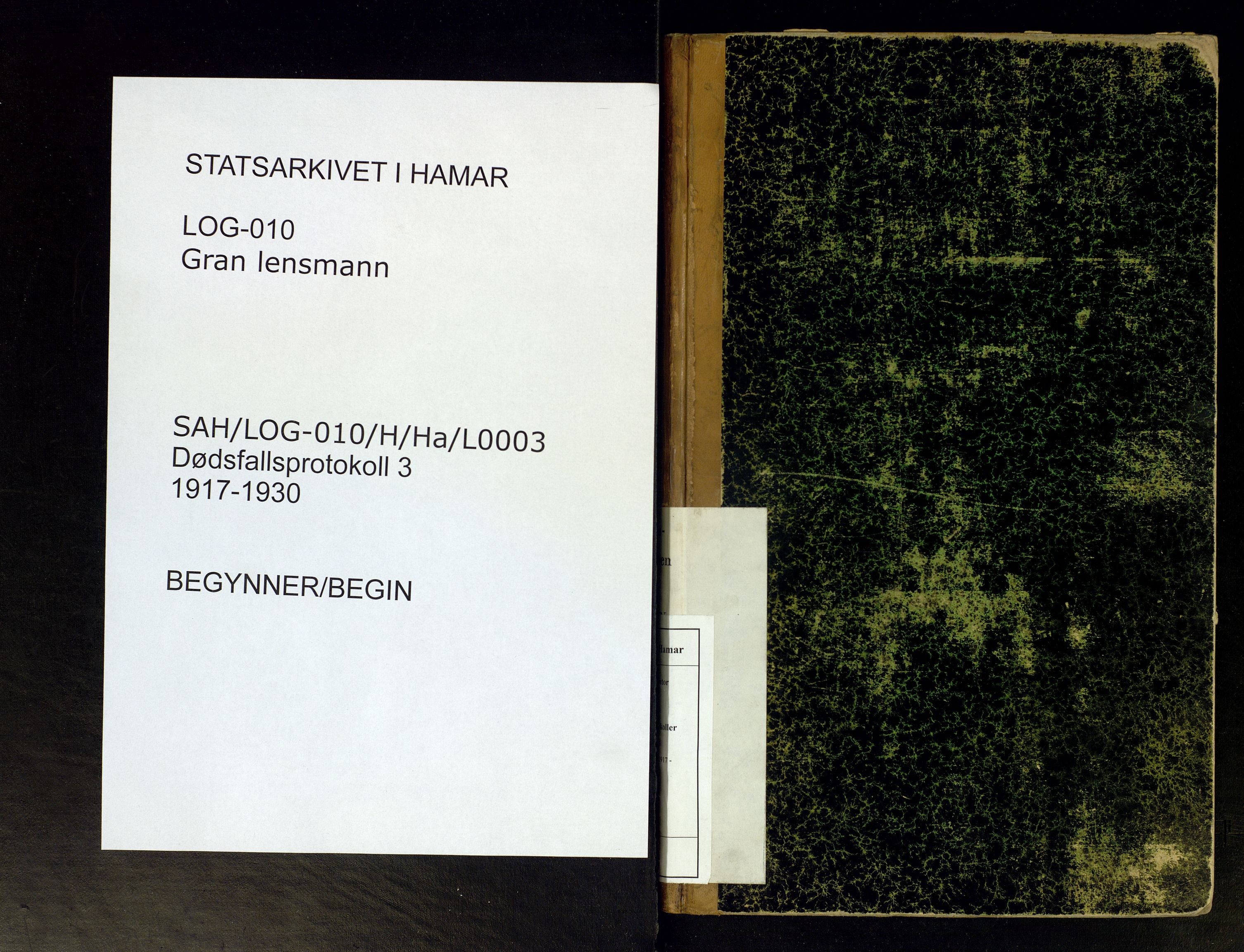 Gran lensmannskontor, SAH/LOG-010/H/Ha/L0003: Dødsfallsprotokoll, 1917-1930