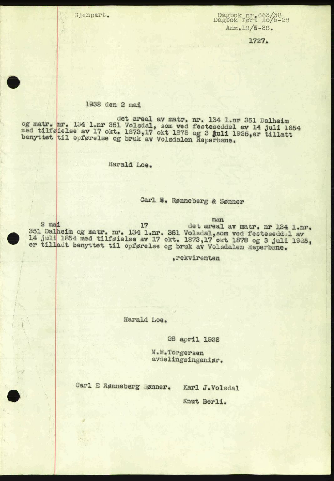 Ålesund byfogd, AV/SAT-A-4384: Pantebok nr. 34 II, 1938-1940, Dagboknr: 663/1938