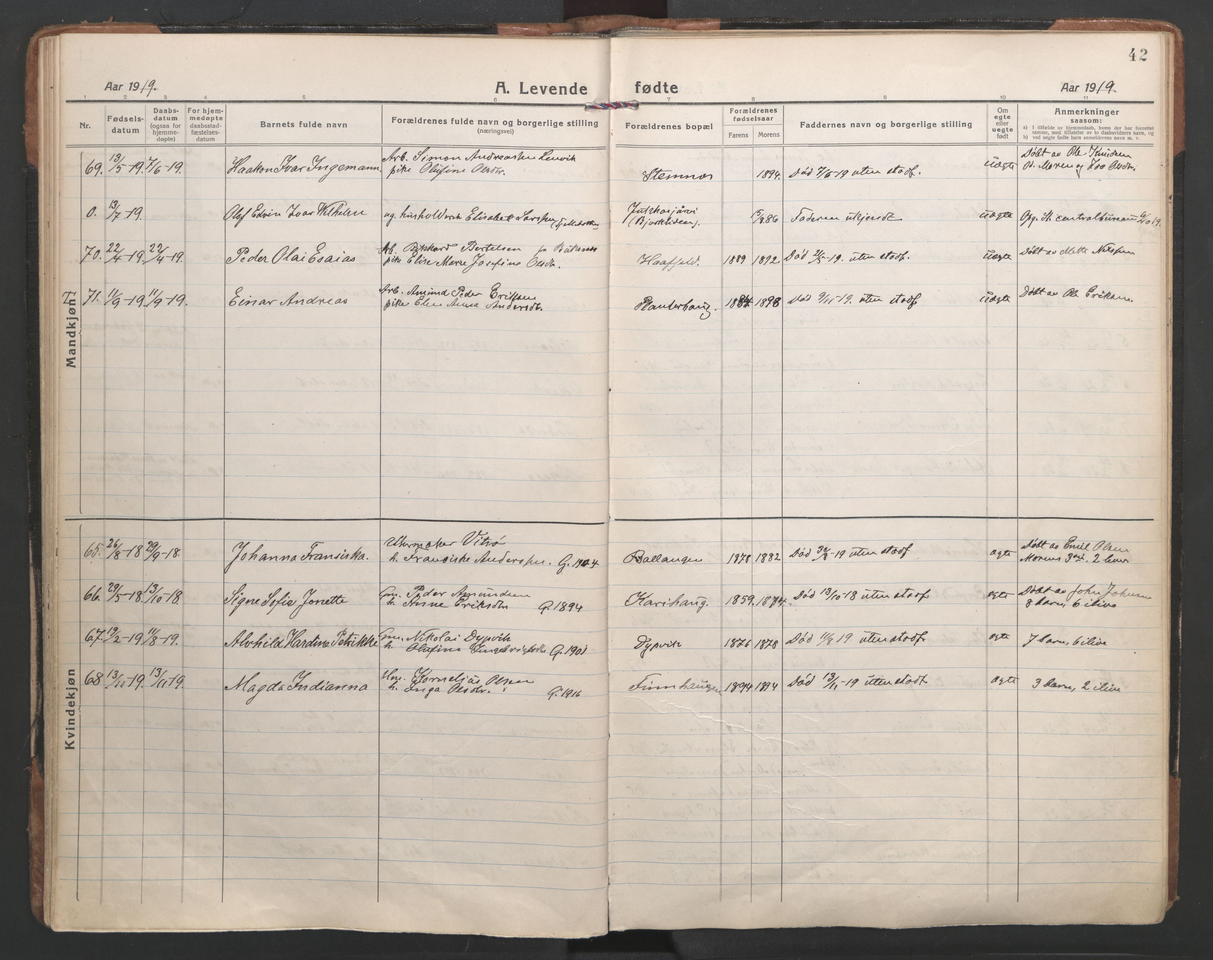 Ministerialprotokoller, klokkerbøker og fødselsregistre - Nordland, AV/SAT-A-1459/863/L0904: Ministerialbok nr. 863A16, 1915-1937, s. 42