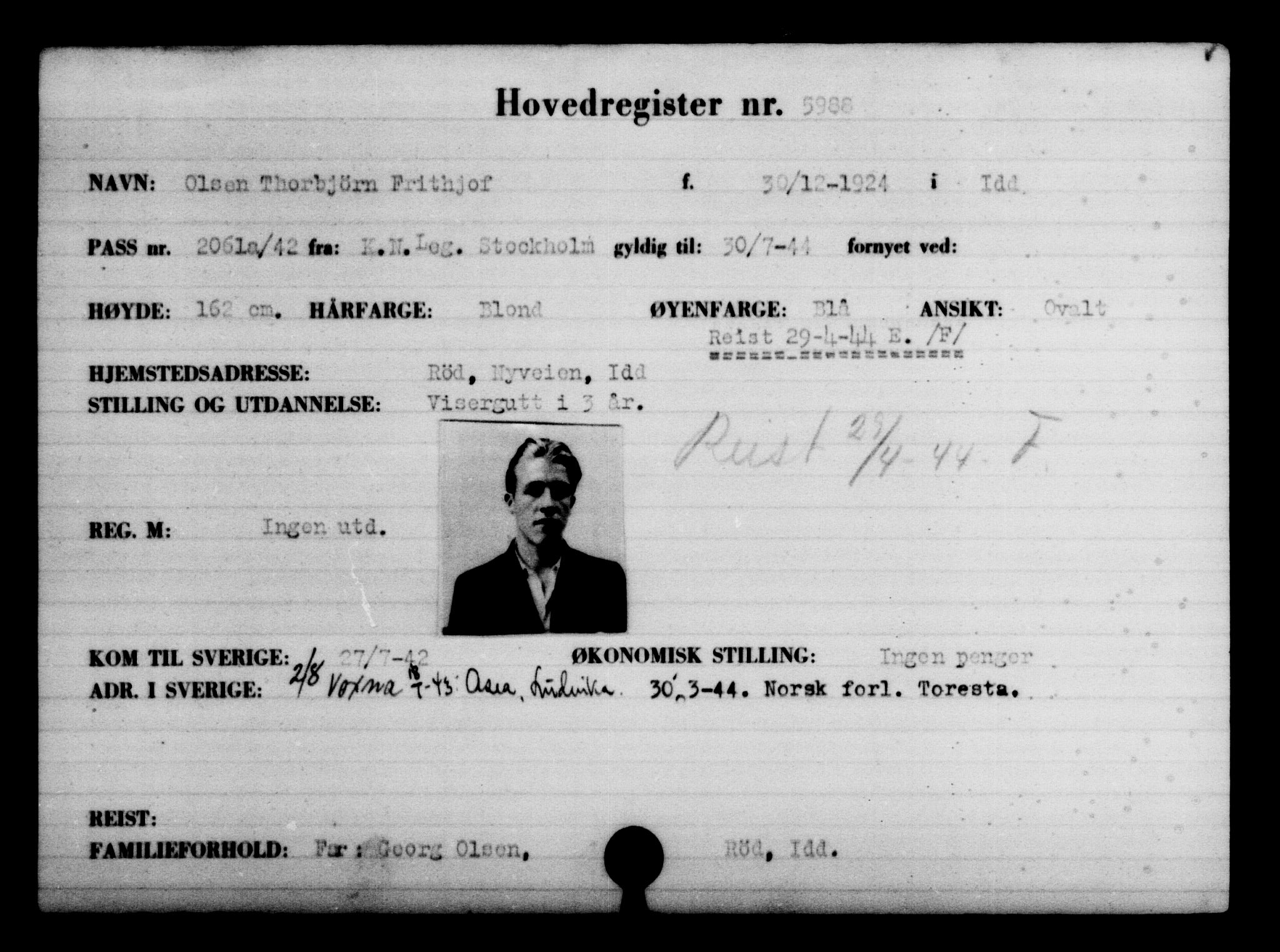 Utenriksstasjonene, Legasjonen i Stockholm, Flyktningkontoret, AV/RA-S-6753/V/Va/L0004: Kjesäterkartoteket, flyktninger med registreringsnr. 3496-6610, 1940-1945, s. 2912