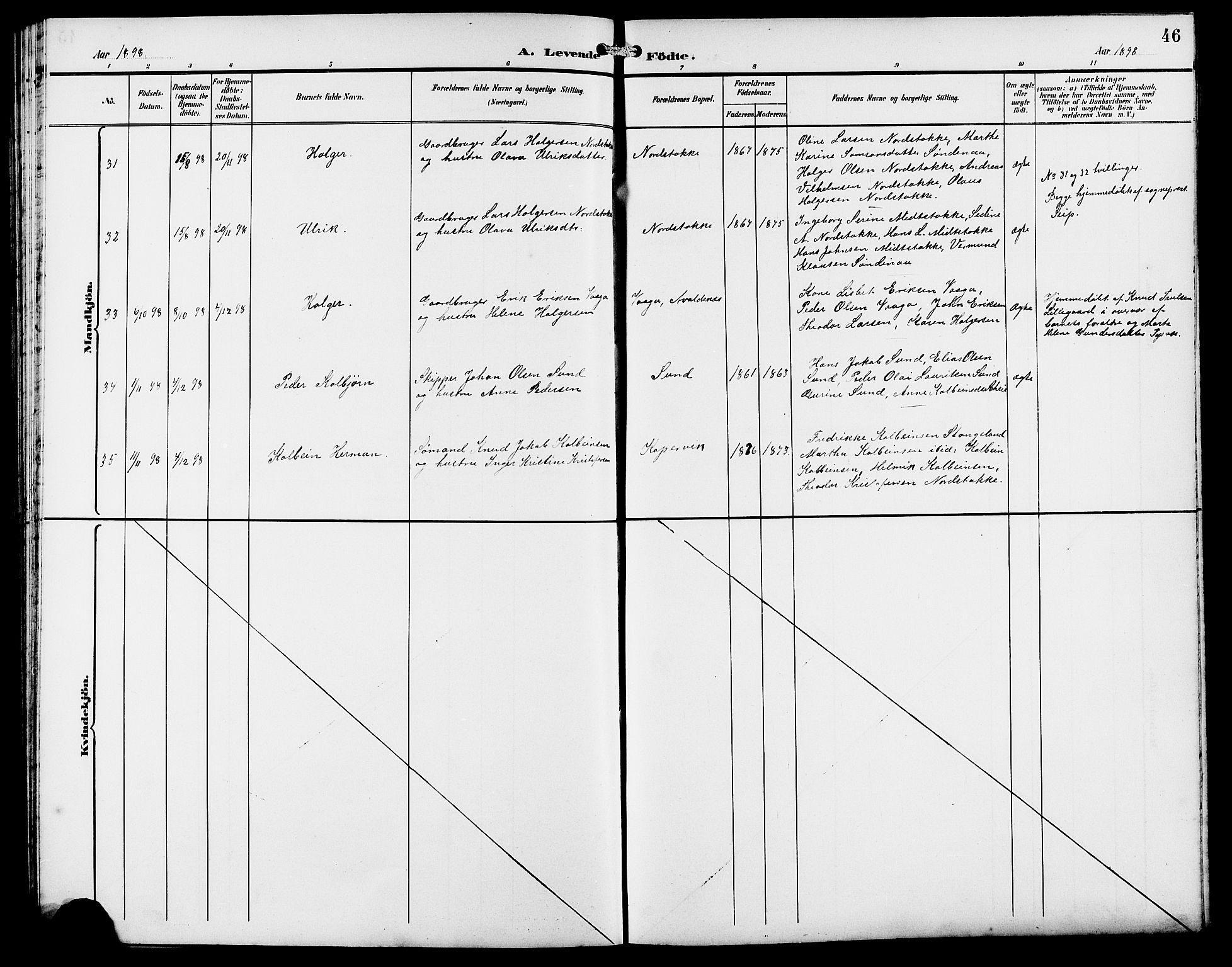 Kopervik sokneprestkontor, AV/SAST-A-101850/H/Ha/Hab/L0003: Klokkerbok nr. B 3, 1891-1909, s. 46