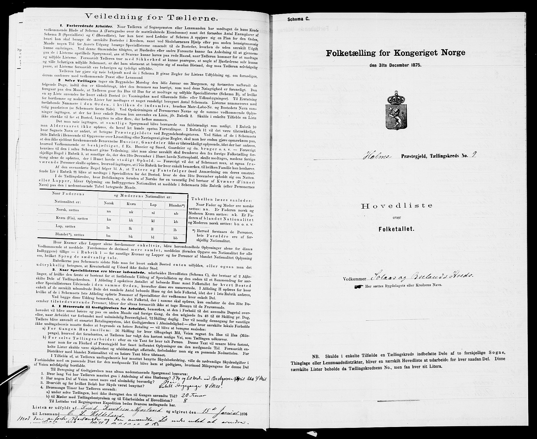 SAK, Folketelling 1875 for 1020P Holum prestegjeld, 1875, s. 711