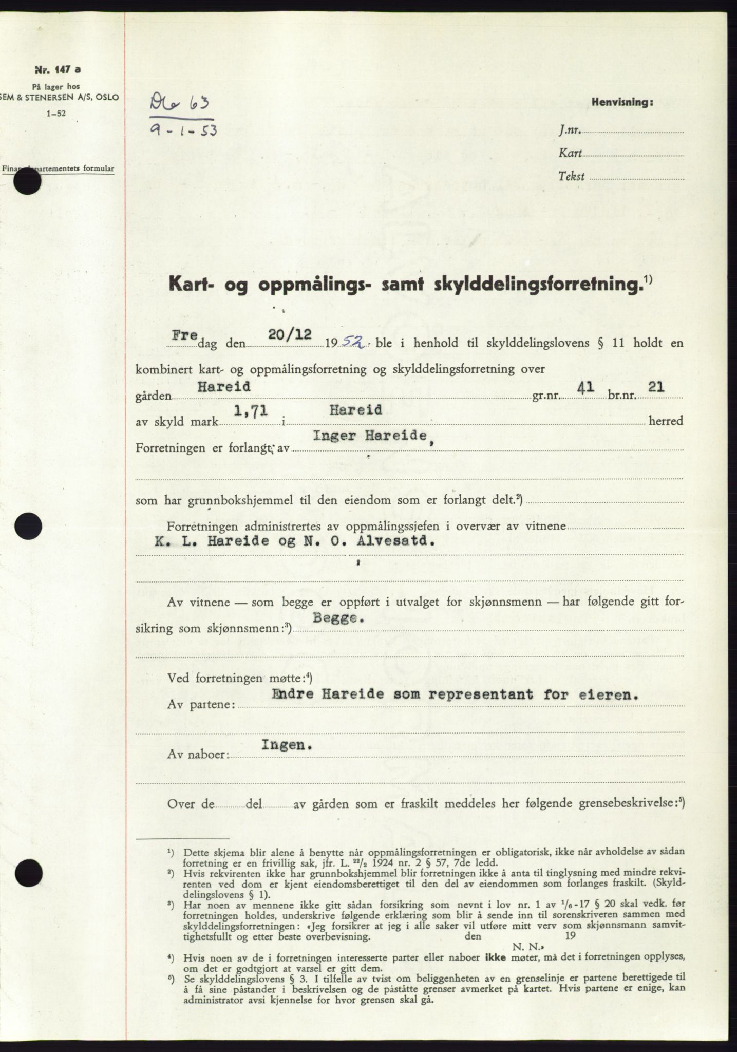 Søre Sunnmøre sorenskriveri, SAT/A-4122/1/2/2C/L0093: Pantebok nr. 19A, 1952-1953, Dagboknr: 63/1953