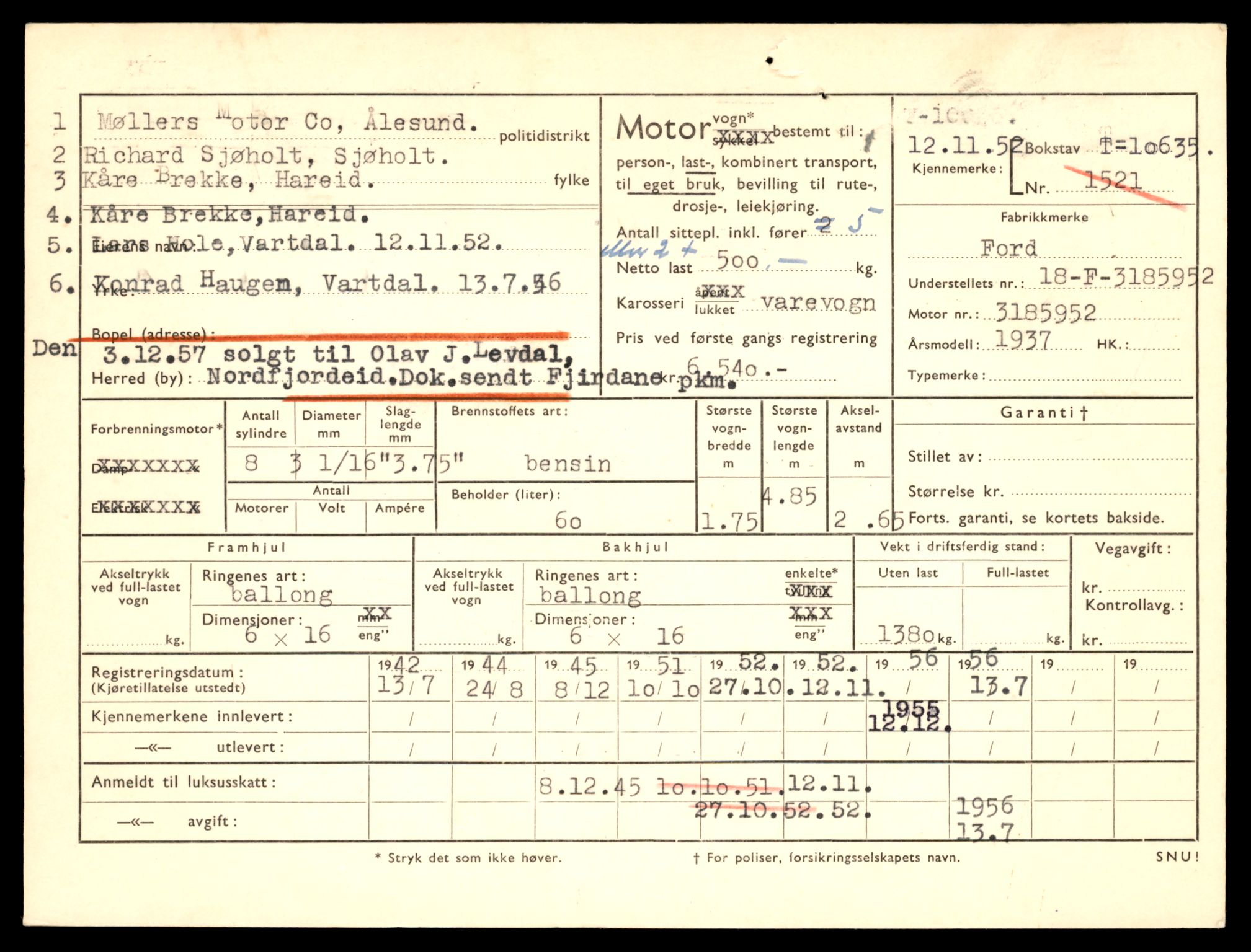 Møre og Romsdal vegkontor - Ålesund trafikkstasjon, AV/SAT-A-4099/F/Fe/L0022: Registreringskort for kjøretøy T 10584 - T 10694, 1927-1998, s. 1553