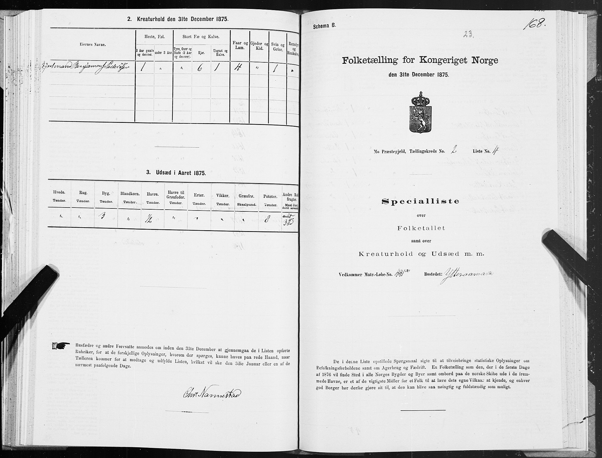 SAT, Folketelling 1875 for 1833P Mo prestegjeld, 1875, s. 1168