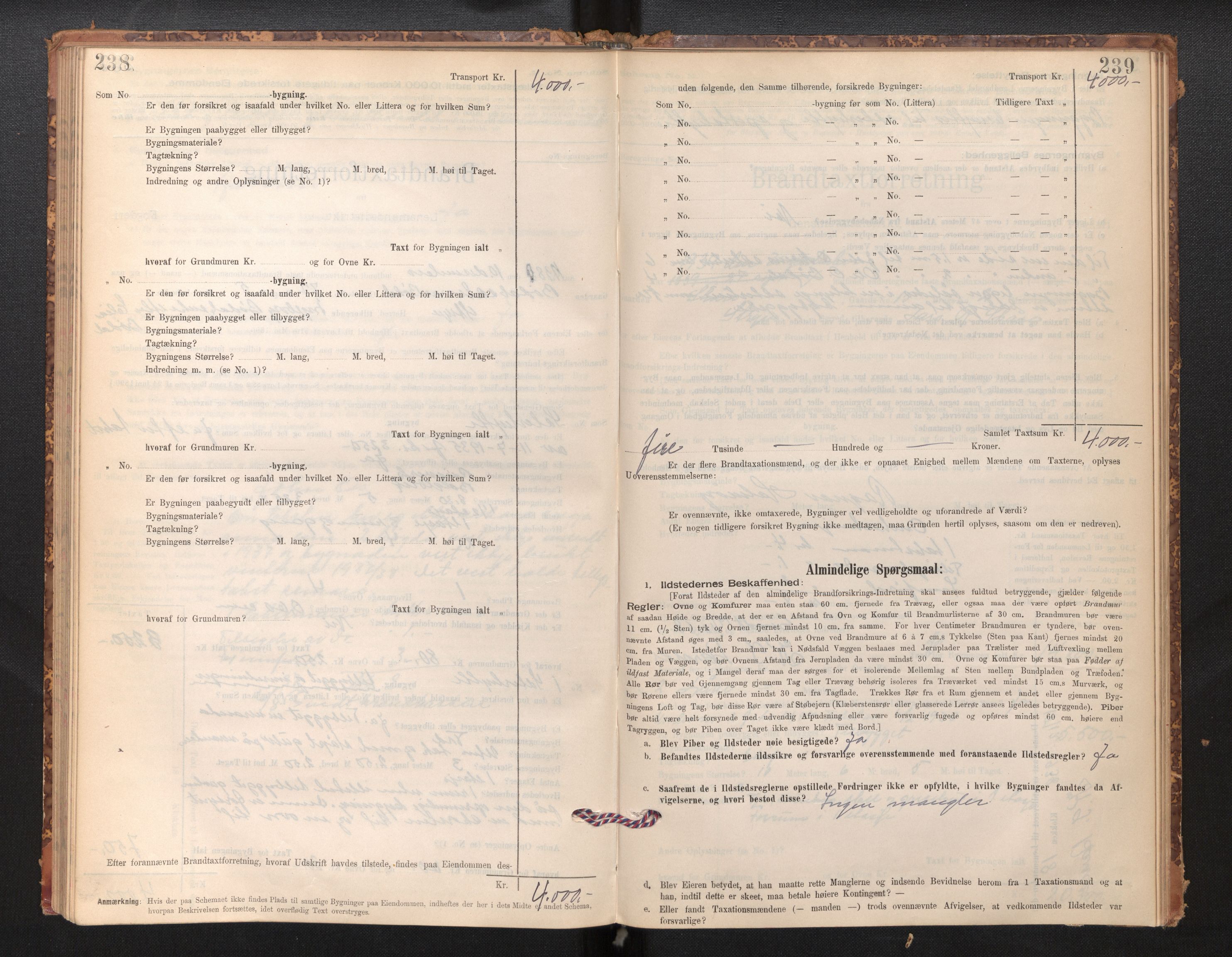 Lensmannen i Stryn og Innvik, AV/SAB-A-30201/0012/L0002: Branntakstprotokoll, skjematakst, 1894-1942, s. 238-239