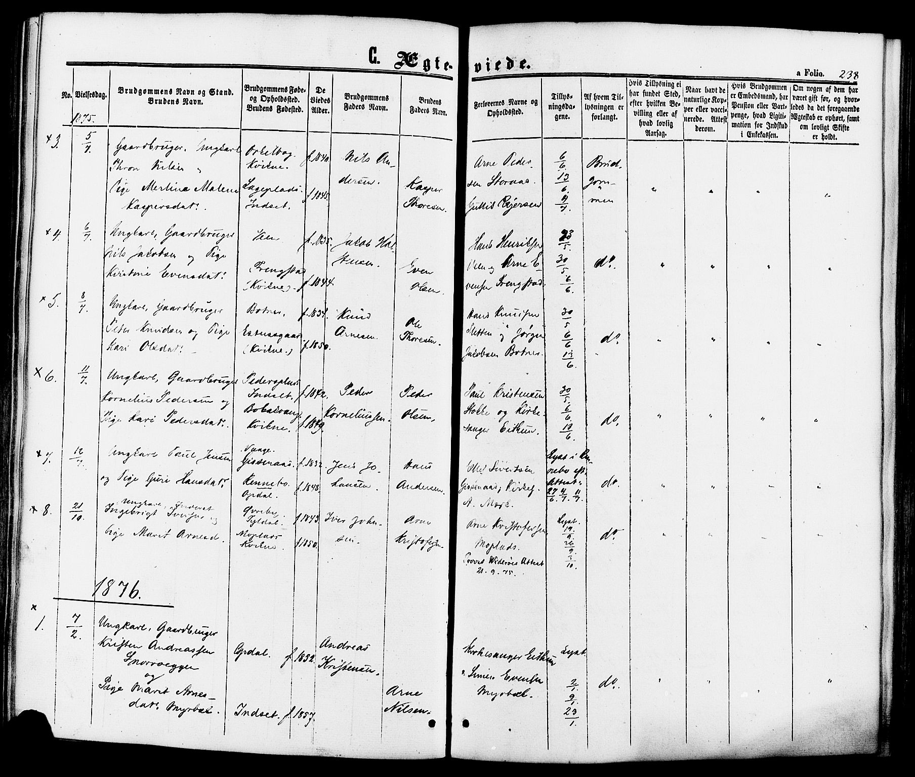 Kvikne prestekontor, AV/SAH-PREST-064/H/Ha/Haa/L0006: Ministerialbok nr. 6, 1863-1886, s. 238