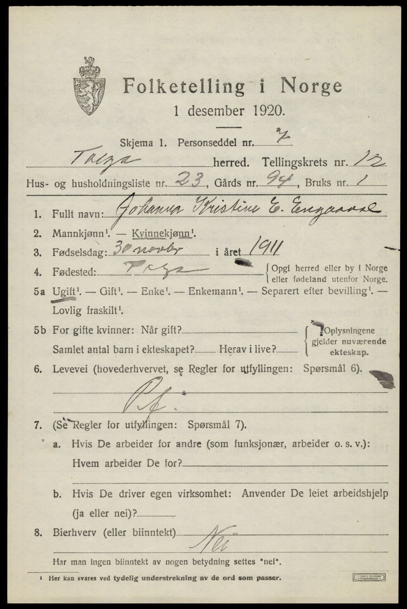 SAH, Folketelling 1920 for 0436 Tolga herred, 1920, s. 5753