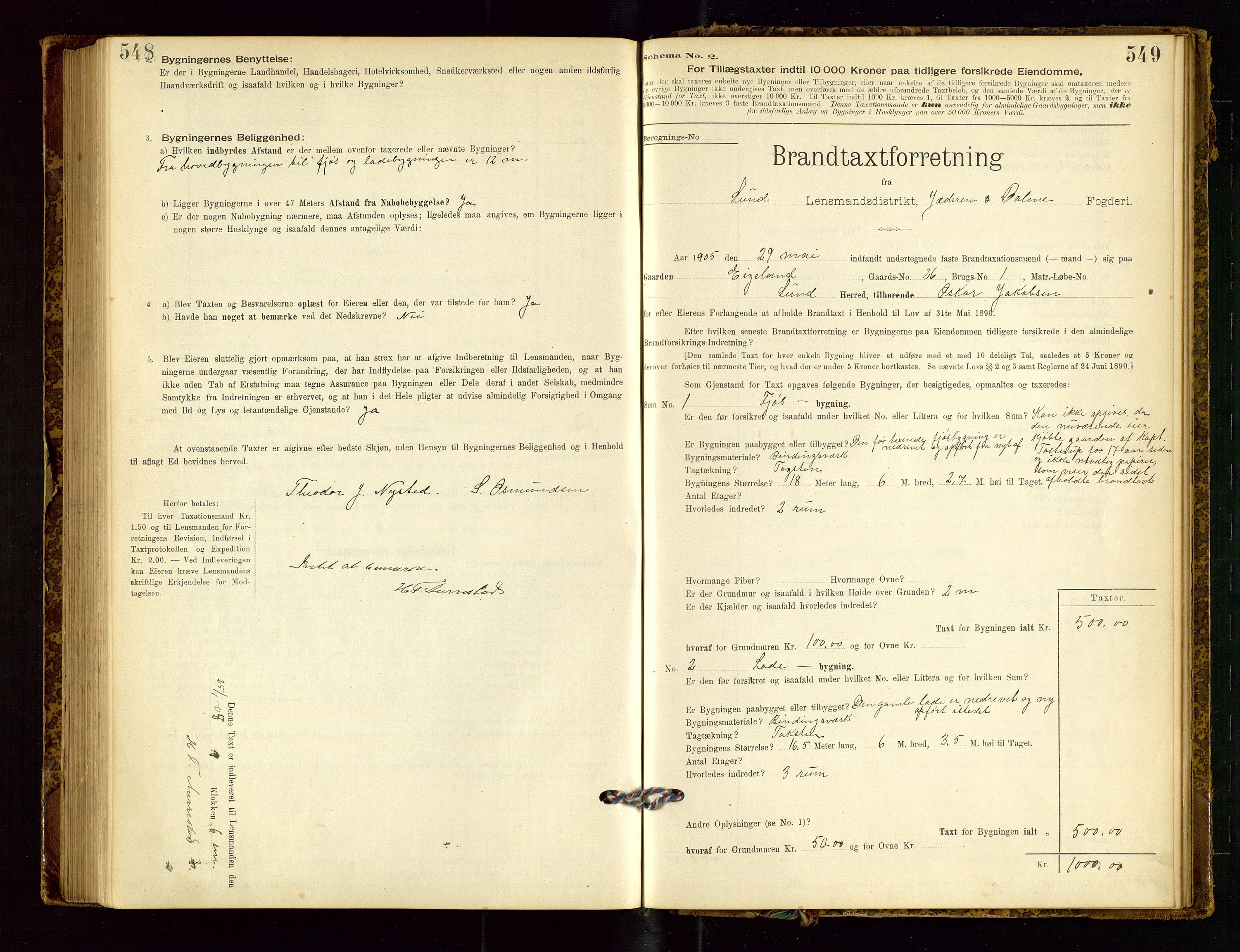 Lund lensmannskontor, SAST/A-100303/Gob/L0001: "Brandtakstprotokol", 1894-1907, s. 548-549