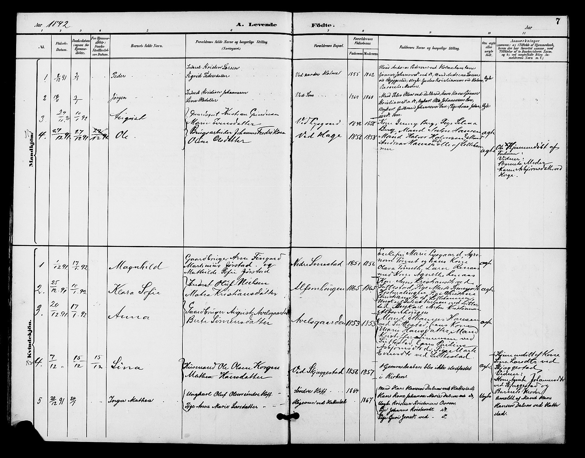Fåberg prestekontor, AV/SAH-PREST-086/H/Ha/Hab/L0009: Klokkerbok nr. 9, 1891-1902, s. 7