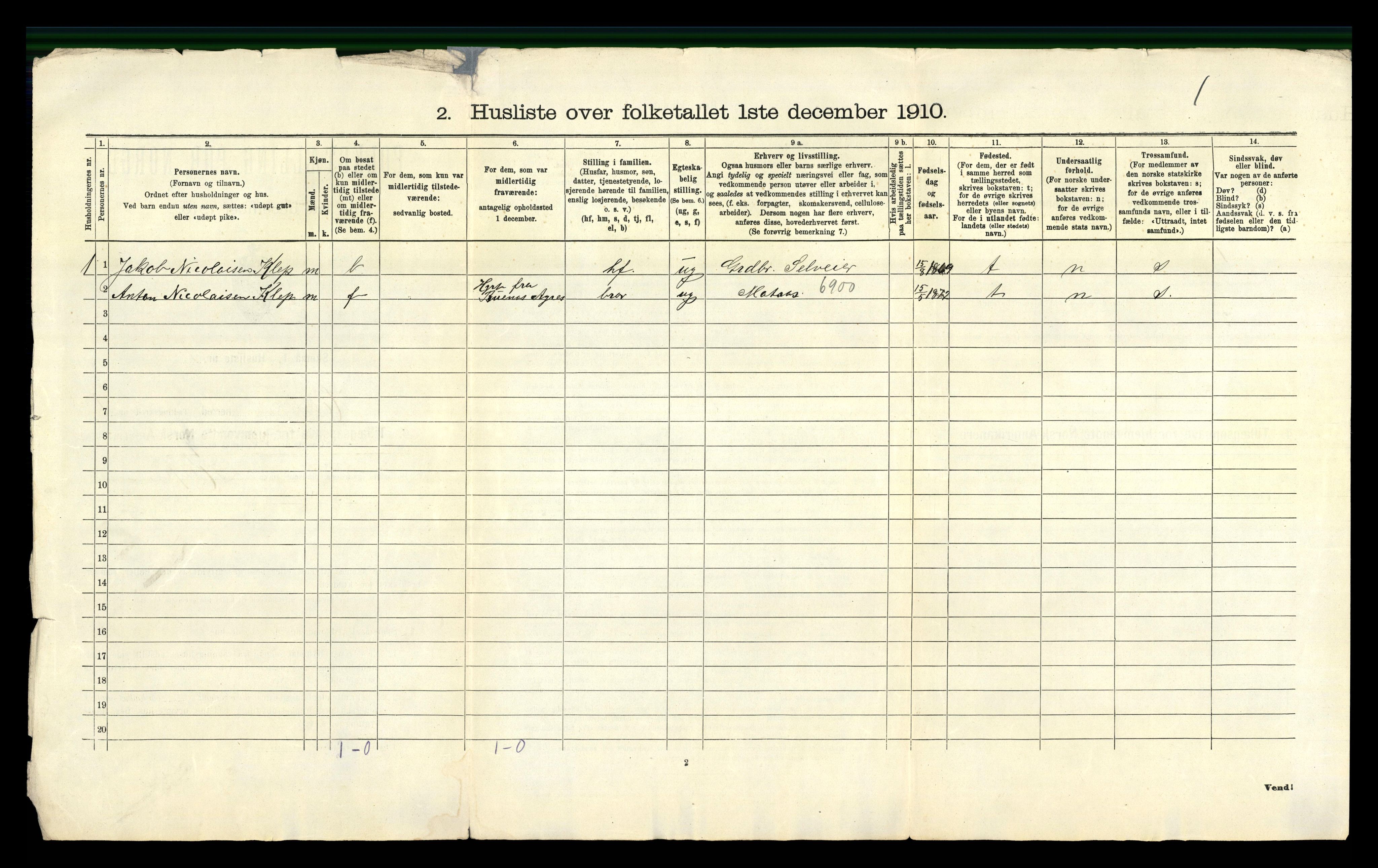 RA, Folketelling 1910 for 1020 Holum herred, 1910, s. 45