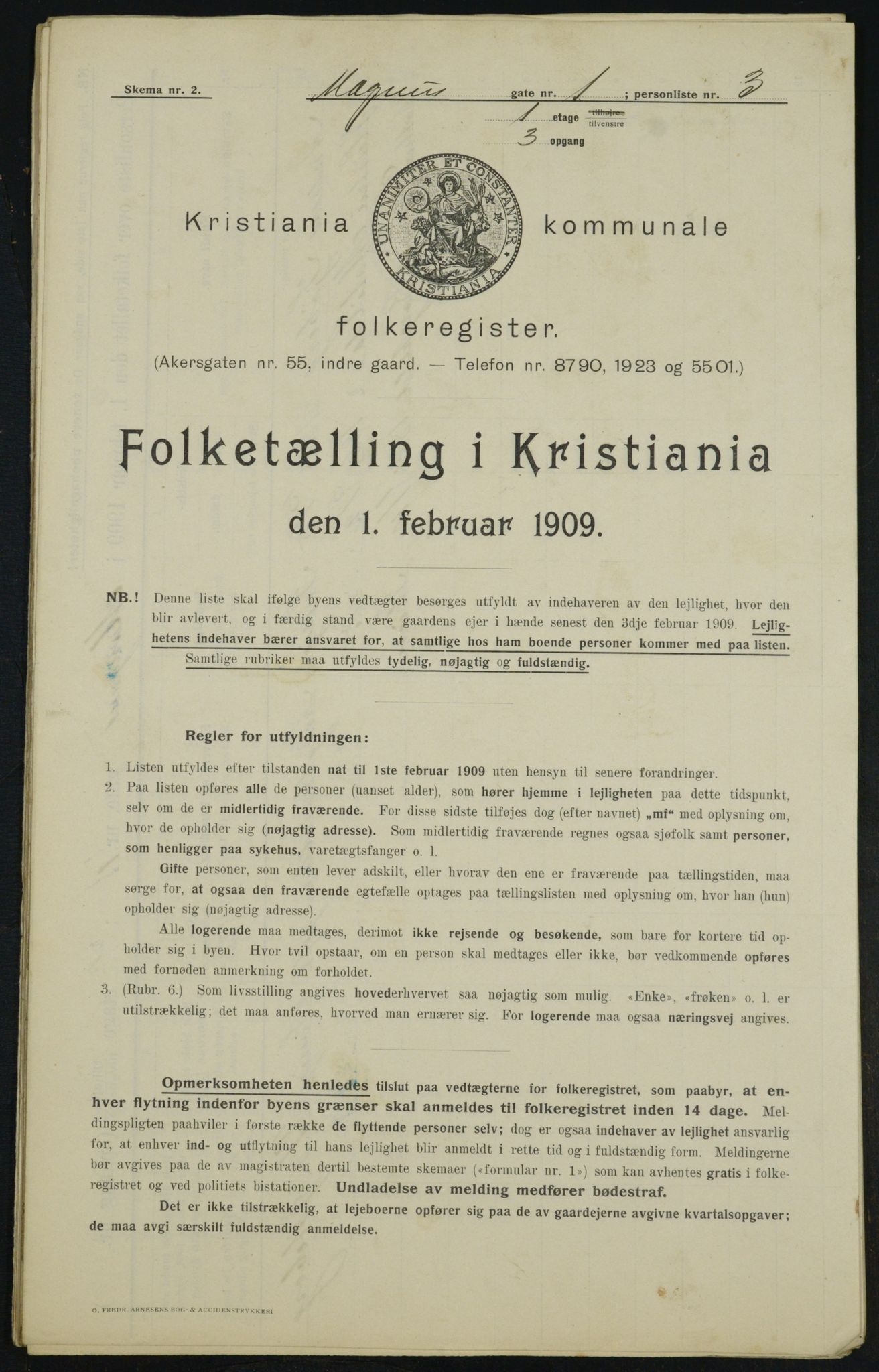 OBA, Kommunal folketelling 1.2.1909 for Kristiania kjøpstad, 1909, s. 53846