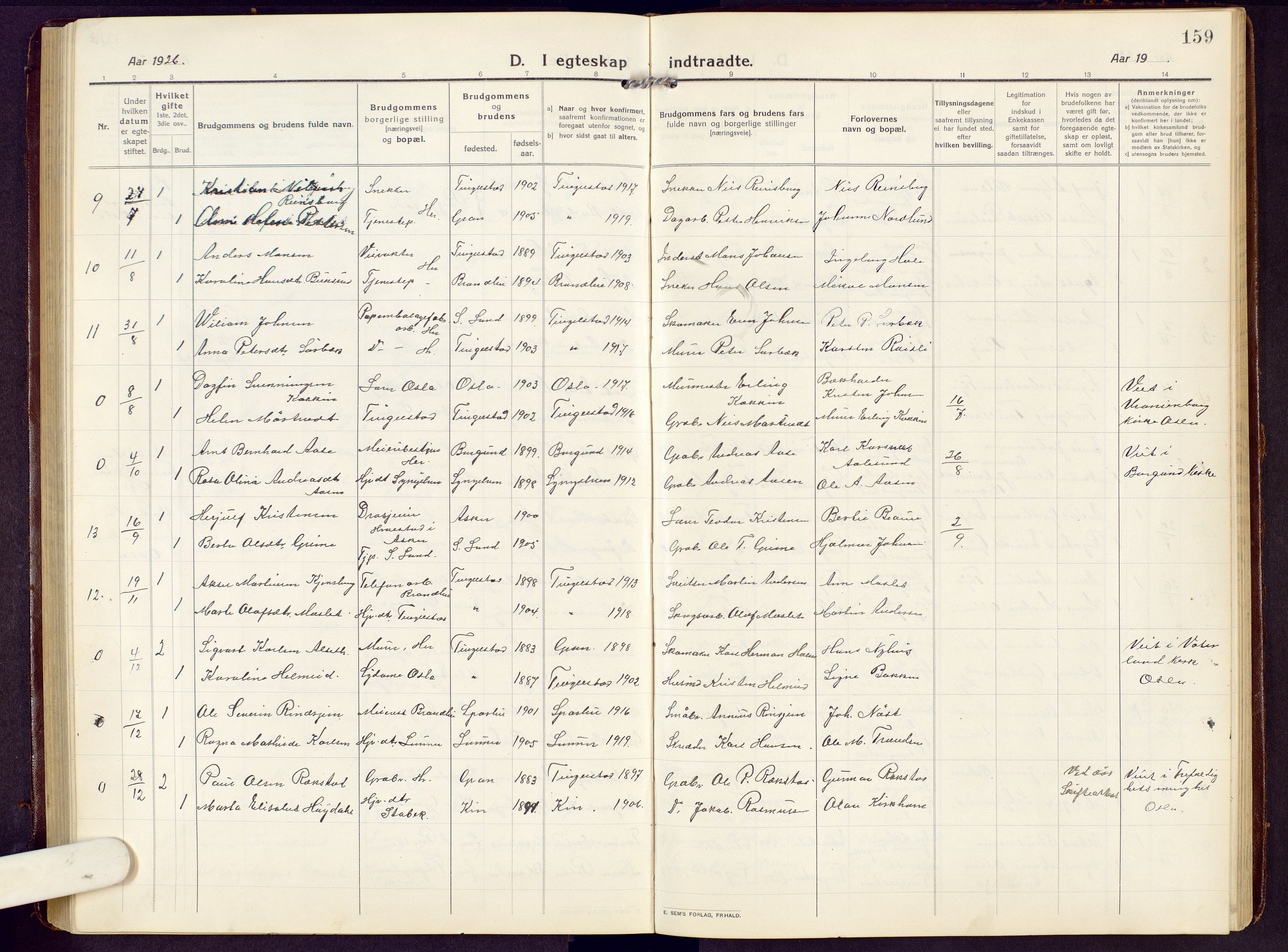Brandbu prestekontor, AV/SAH-PREST-114/H/Ha/Hab/L0010: Klokkerbok nr. 10, 1916-1930, s. 159