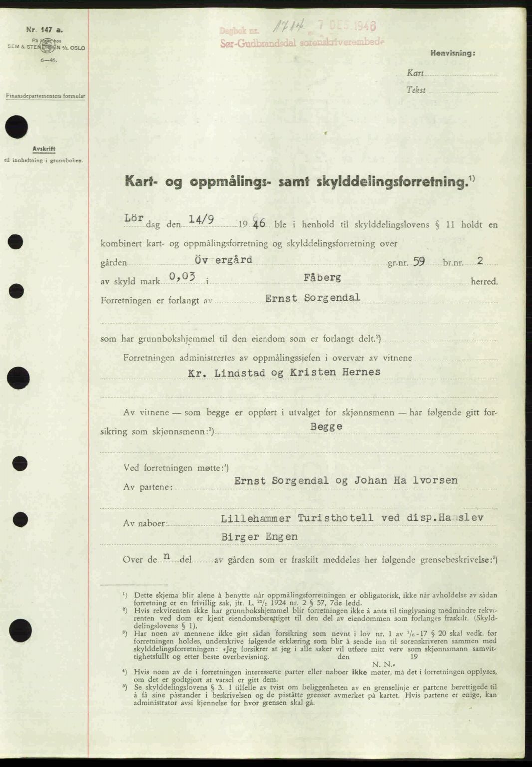 Sør-Gudbrandsdal tingrett, SAH/TING-004/H/Hb/Hbd/L0017: Pantebok nr. A17, 1946-1947, Dagboknr: 1714/1946