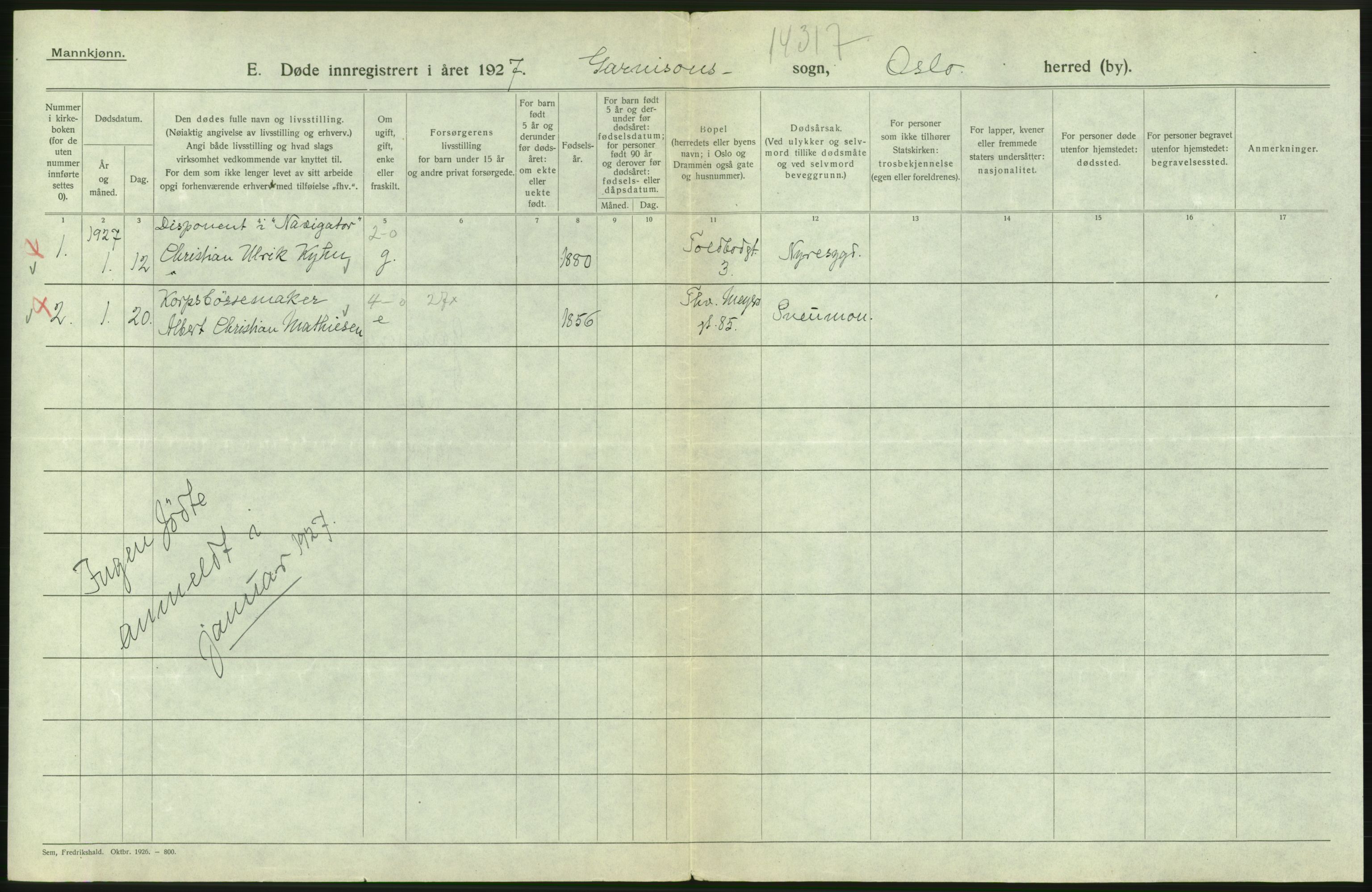 Statistisk sentralbyrå, Sosiodemografiske emner, Befolkning, RA/S-2228/D/Df/Dfc/Dfcg/L0009: Oslo: Døde menn, 1927, s. 622