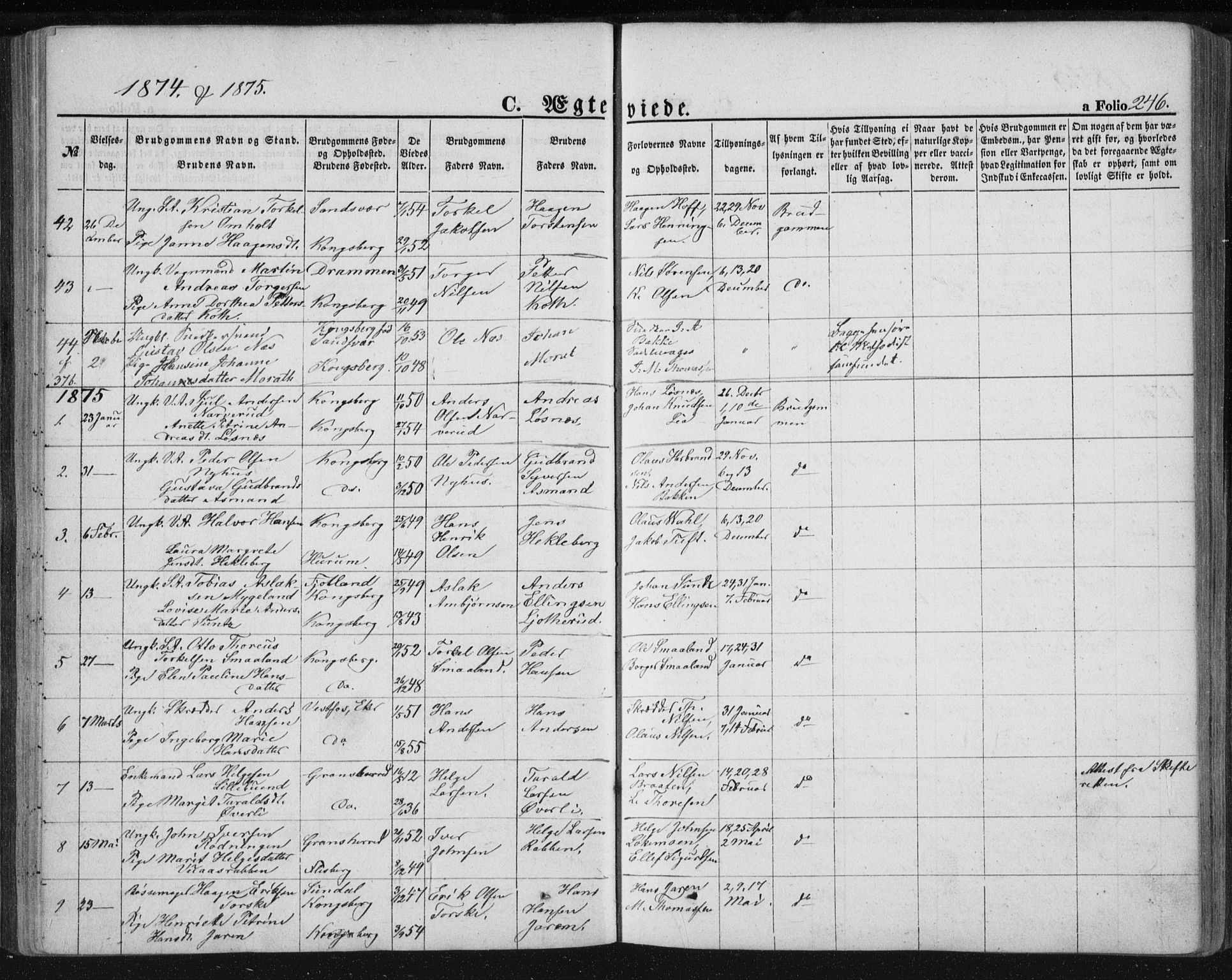 Kongsberg kirkebøker, AV/SAKO-A-22/F/Fa/L0010: Ministerialbok nr. I 10, 1859-1875, s. 246