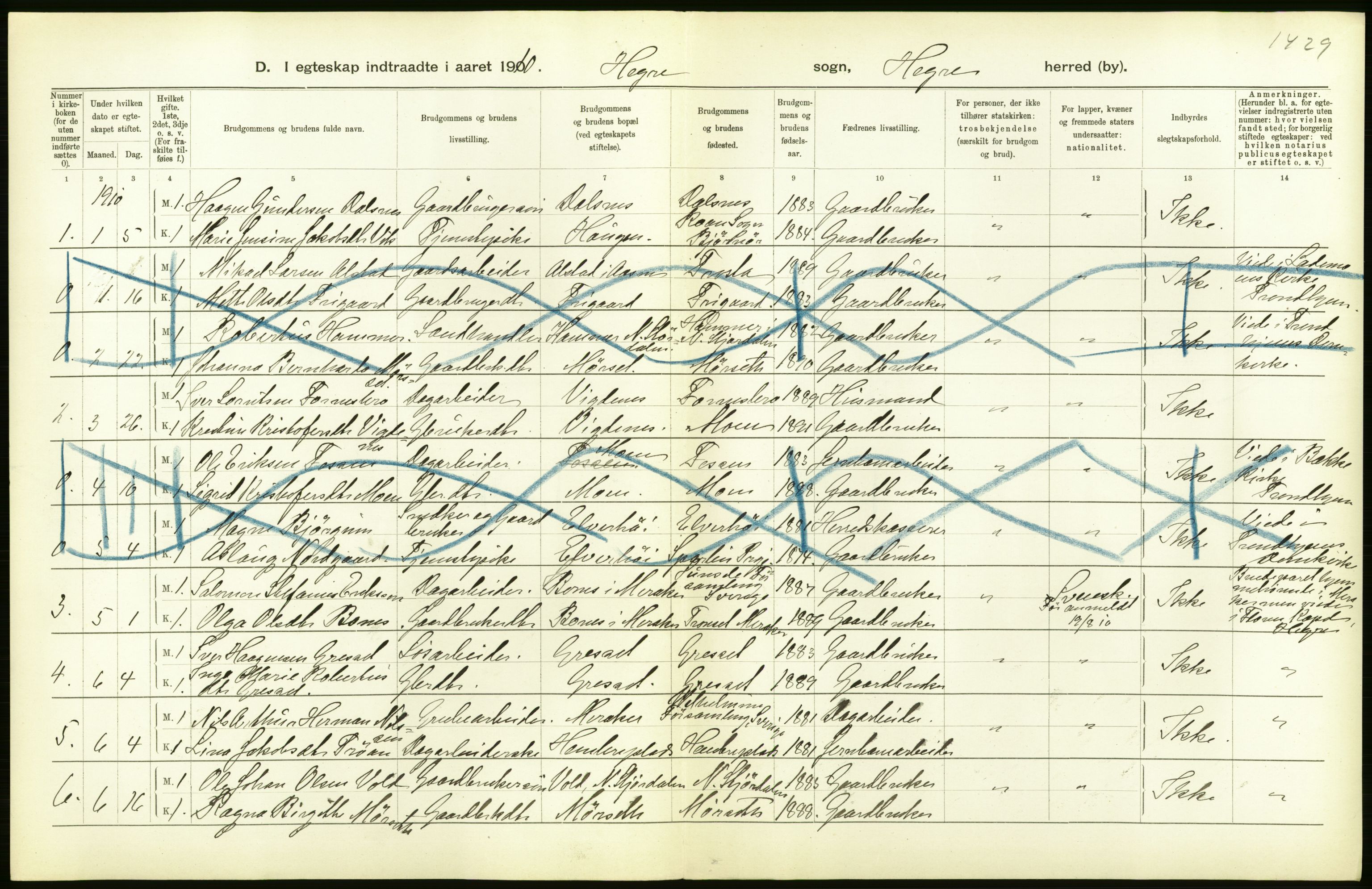 Statistisk sentralbyrå, Sosiodemografiske emner, Befolkning, AV/RA-S-2228/D/Df/Dfa/Dfah/L0039: N. Trondhjem amt: Gifte, døde, dødfødte. Bygder og byer., 1910, s. 20