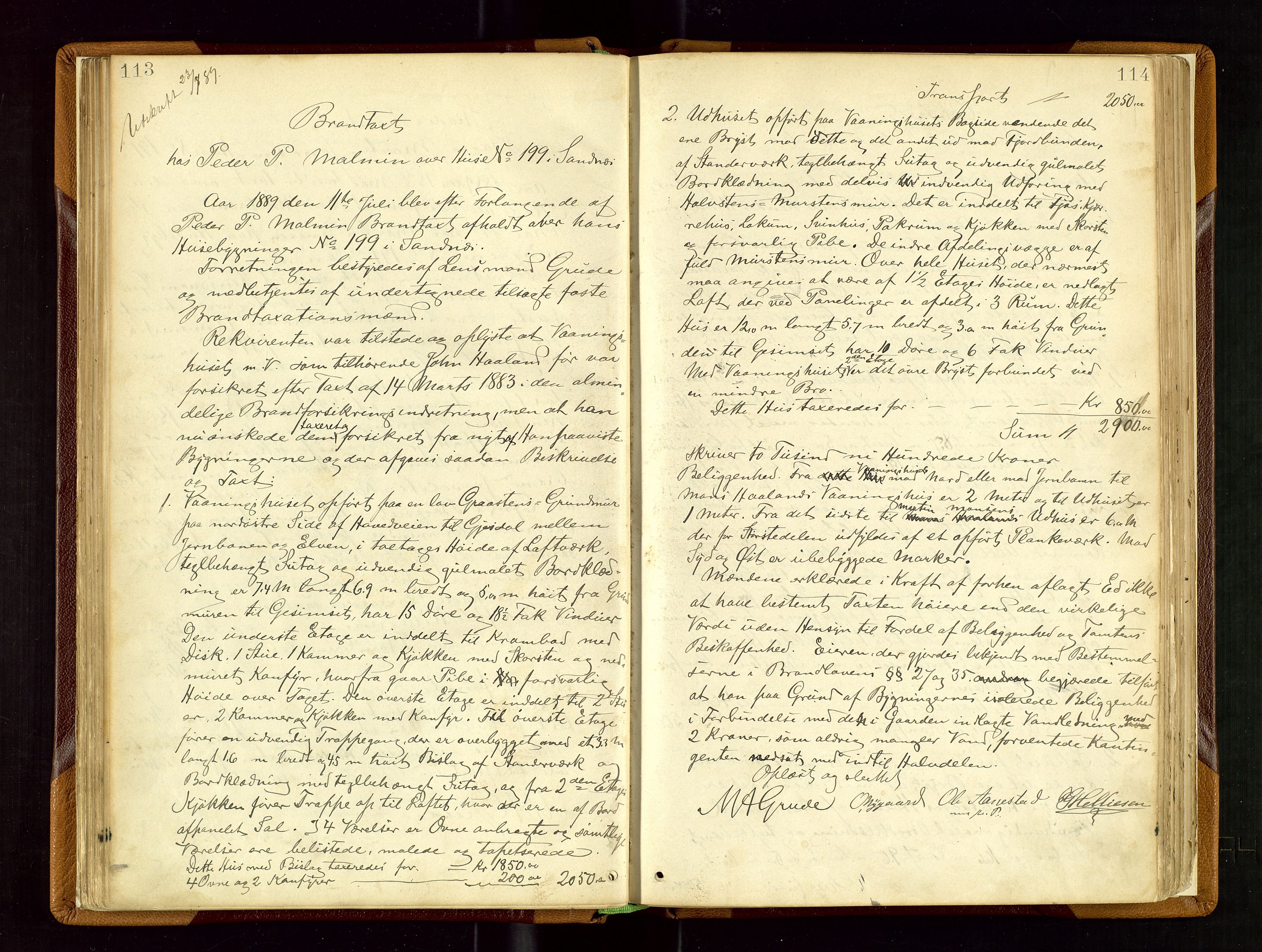 Høyland/Sandnes lensmannskontor, AV/SAST-A-100166/Goc/L0001: "Brandtaxtprotokol", 1886-1896, s. 113-114