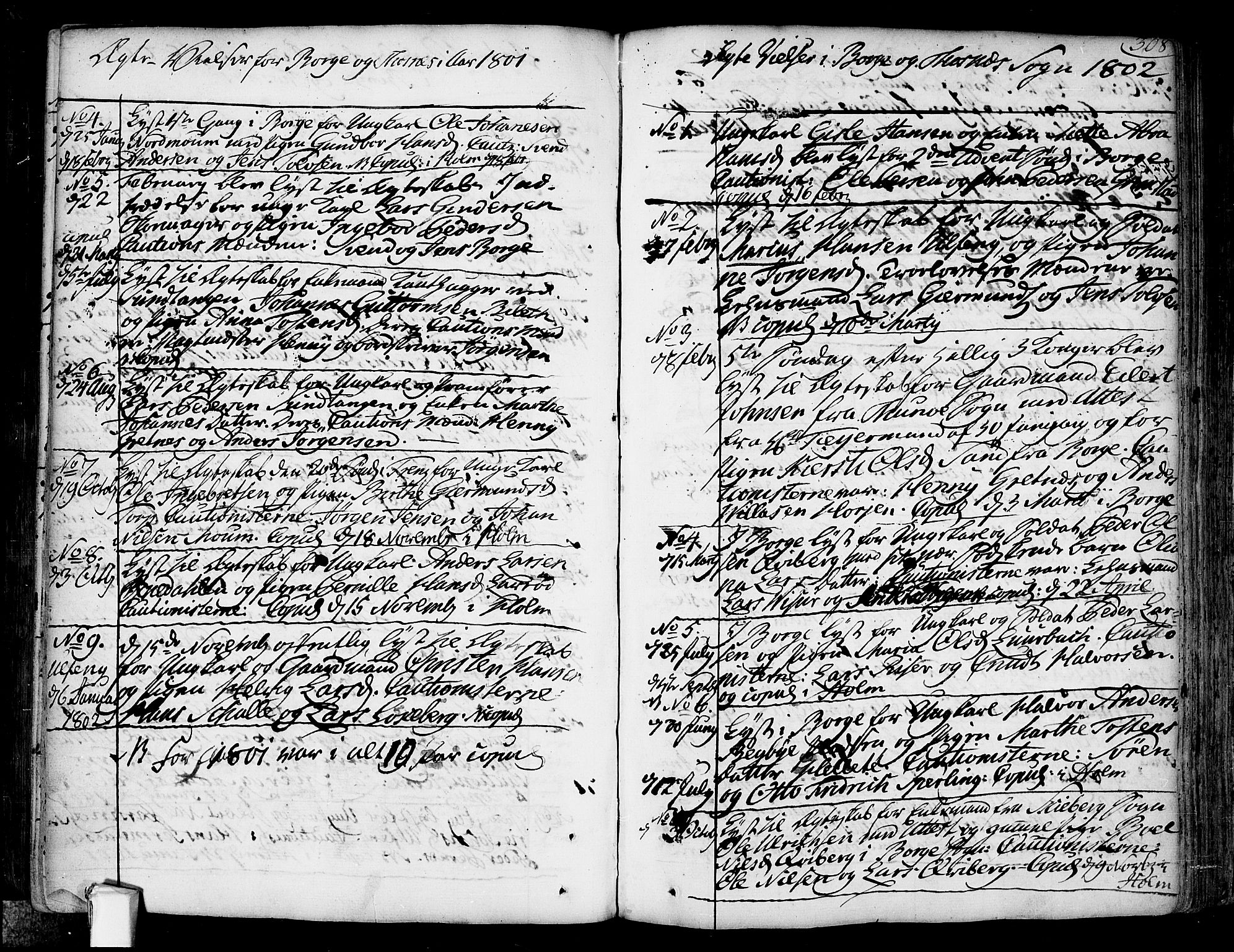 Borge prestekontor Kirkebøker, SAO/A-10903/F/Fa/L0002: Ministerialbok nr. I 2, 1791-1817, s. 308