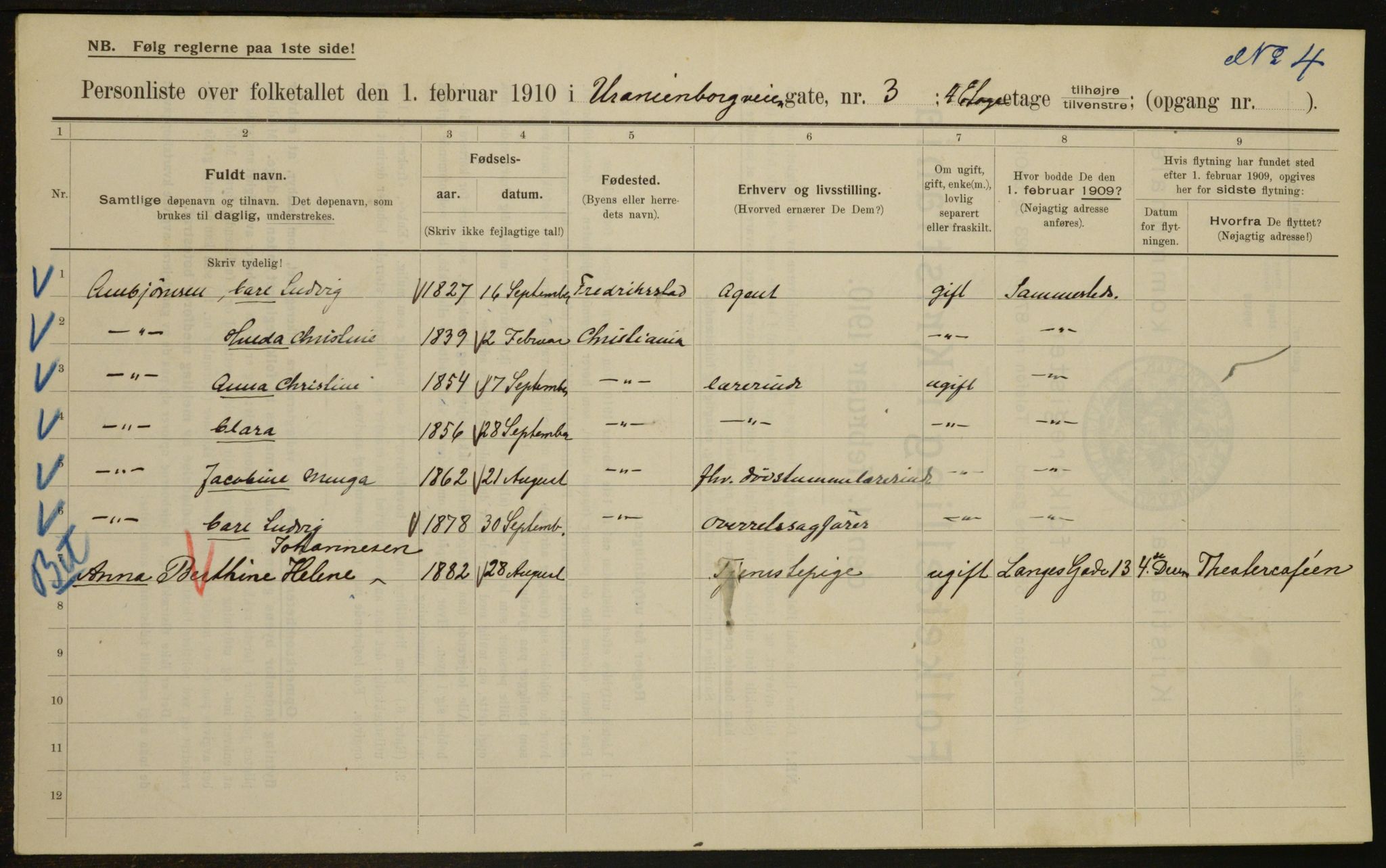 OBA, Kommunal folketelling 1.2.1910 for Kristiania, 1910, s. 114101