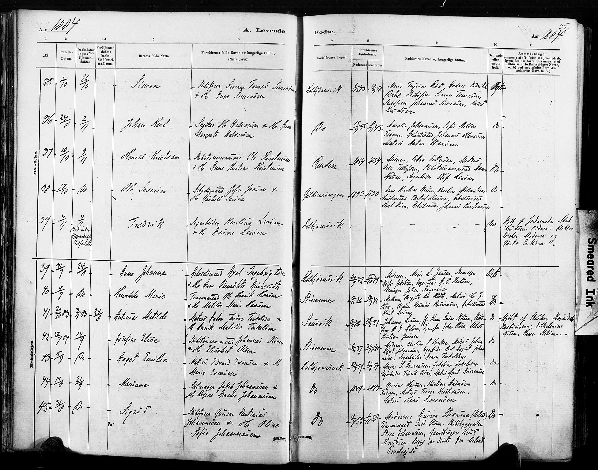 Hisøy sokneprestkontor, AV/SAK-1111-0020/F/Fa/L0003: Ministerialbok nr. A 3, 1881-1894, s. 35