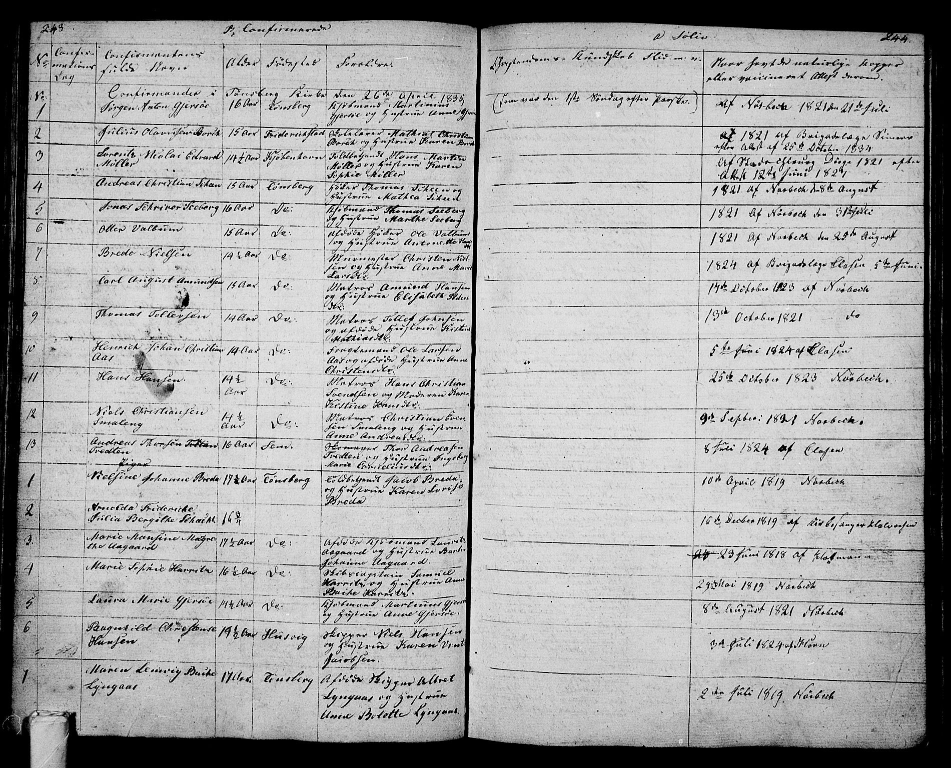 Tønsberg kirkebøker, AV/SAKO-A-330/G/Ga/L0002: Klokkerbok nr. 2, 1827-1854, s. 243-244
