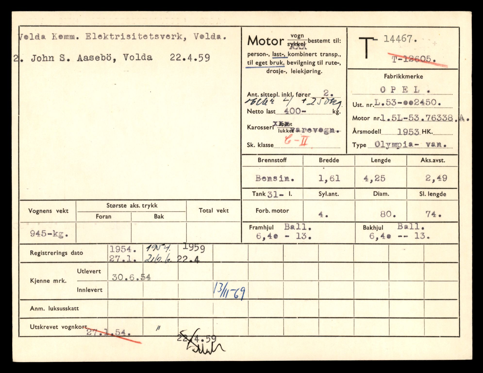 Møre og Romsdal vegkontor - Ålesund trafikkstasjon, AV/SAT-A-4099/F/Fe/L0046: Registreringskort for kjøretøy T 14445 - T 14579, 1927-1998
