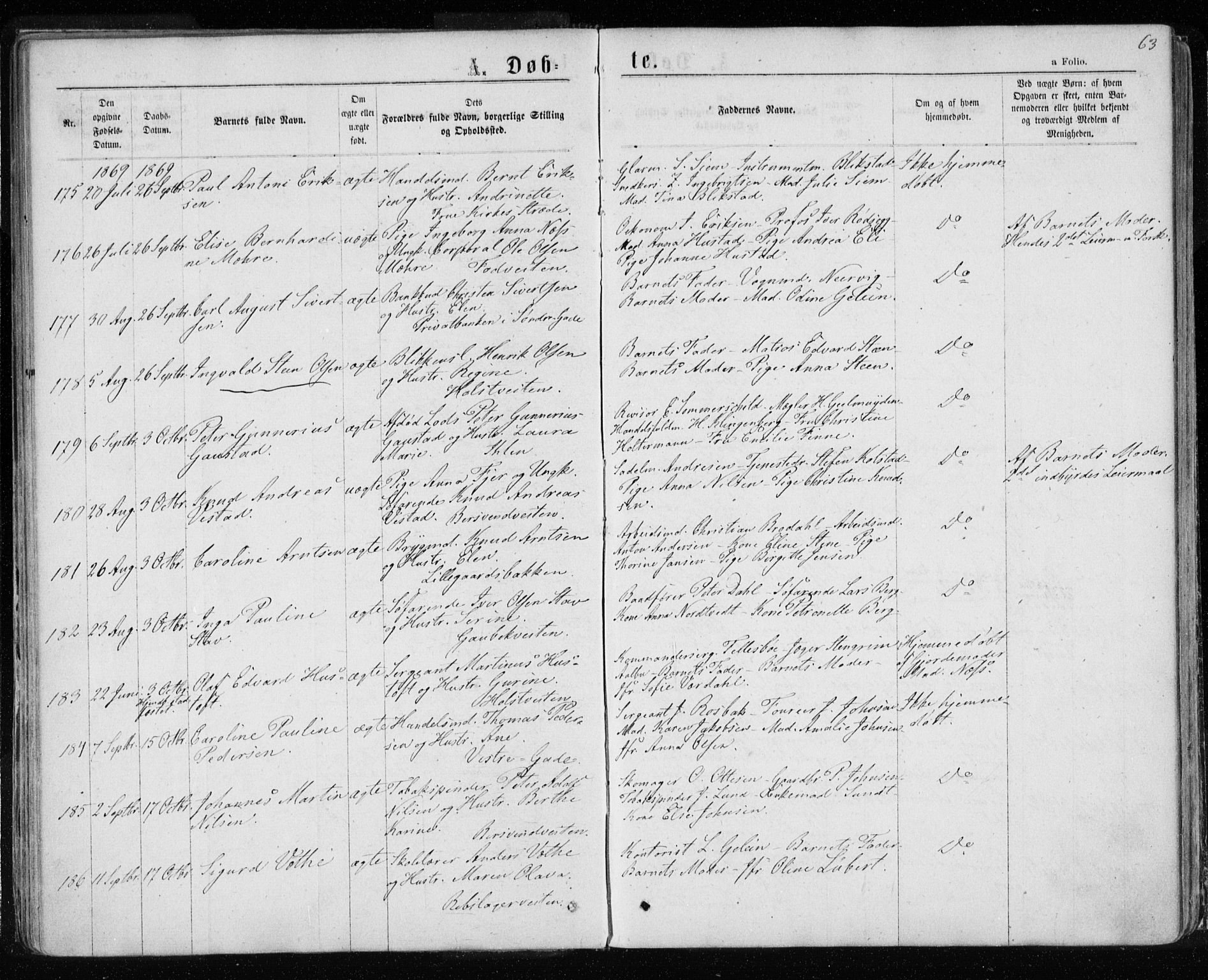 Ministerialprotokoller, klokkerbøker og fødselsregistre - Sør-Trøndelag, SAT/A-1456/601/L0054: Ministerialbok nr. 601A22, 1866-1877, s. 63